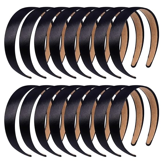 anezus 16 Pcs Satin Headbands Bulk 1 Inch Antislip Black