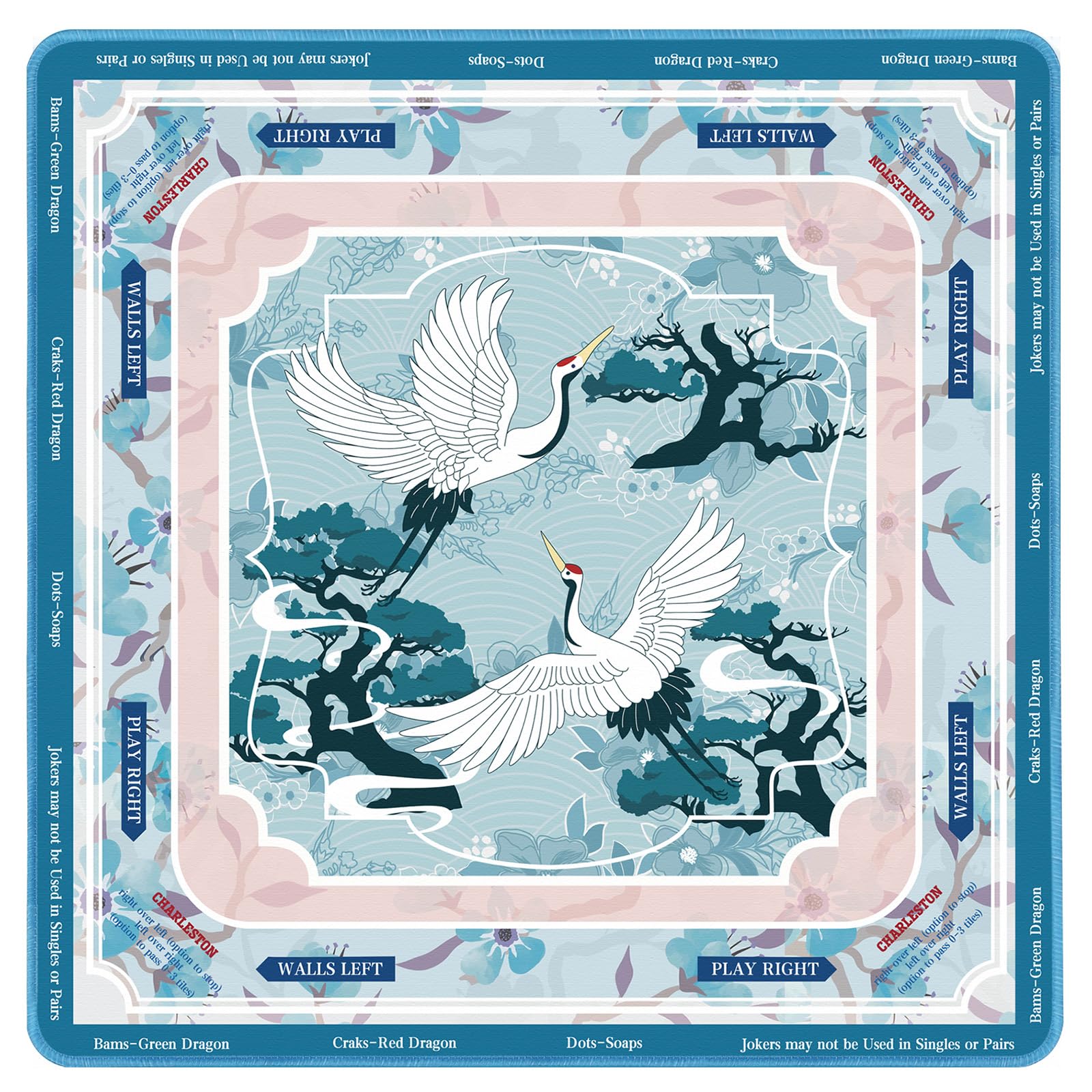 Seenelling Mahjong Mat - Tappetino antiscivolo, motivo: gru volante | Quadrato da 80 x 80 cm, imbottitura per riduzione del rumore, superficie di gioco Majong per tessere del domino da poker