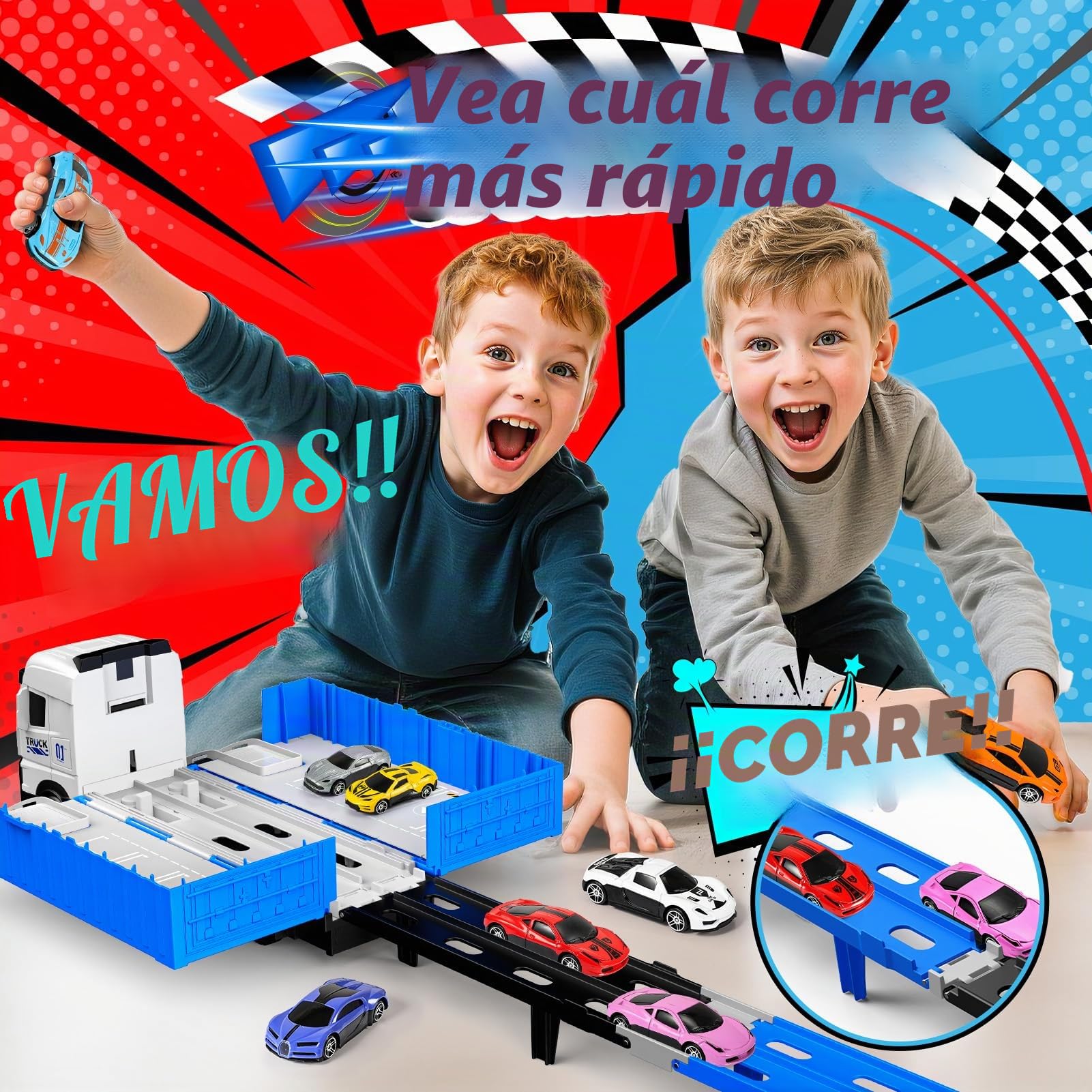 EUCOCO Juguetes Niños 2 3 4 5 6 Años, Camión de Transporte de 156 cm con 8 Mini Coches Regalo Niño Niña 2-6 Años Camiones de Juguete para Niños