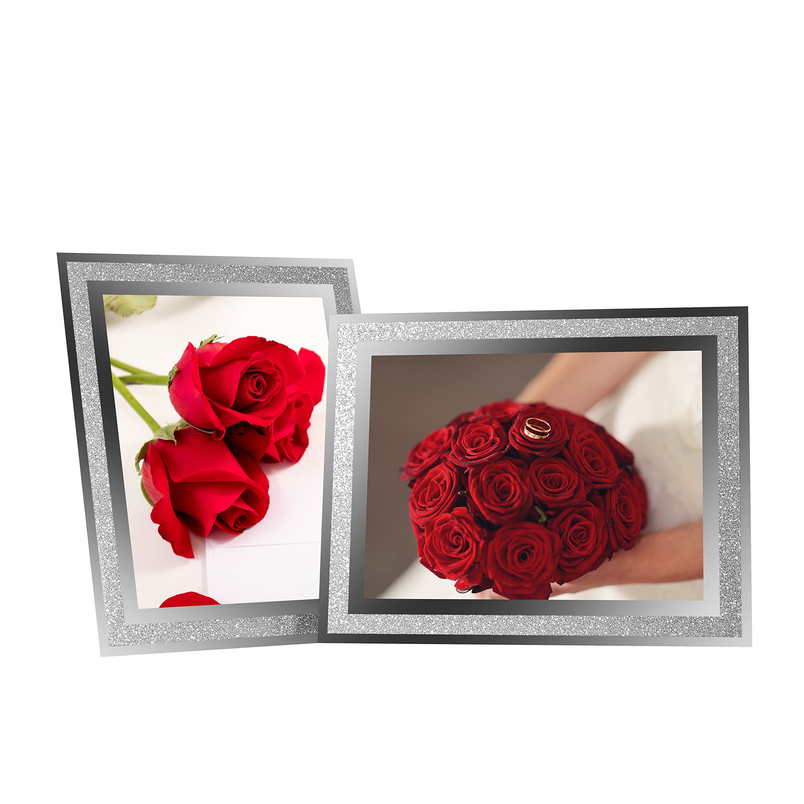 LOKCASA 6x8 Glass Photo Picture Frames,Sparkly Silver Border Frames, 2 Pack for Wedding Family etc. Photos