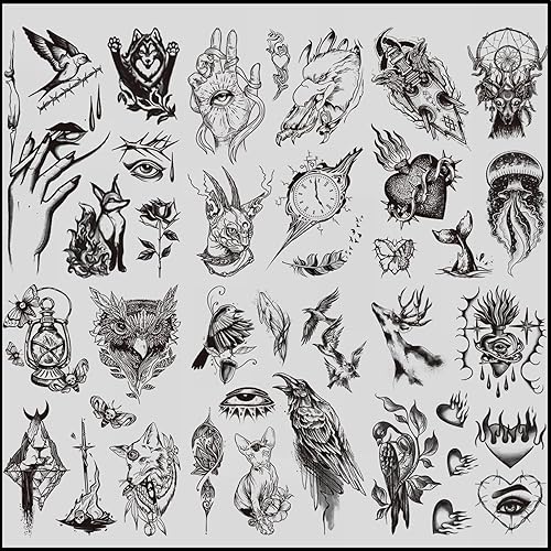 Miniatura 1 de 9 hojas grandes de tatuajes temporales negros para mujeres y hombres, pájaro, águila, mariposa, flor, espada de mano, animales, realistas,