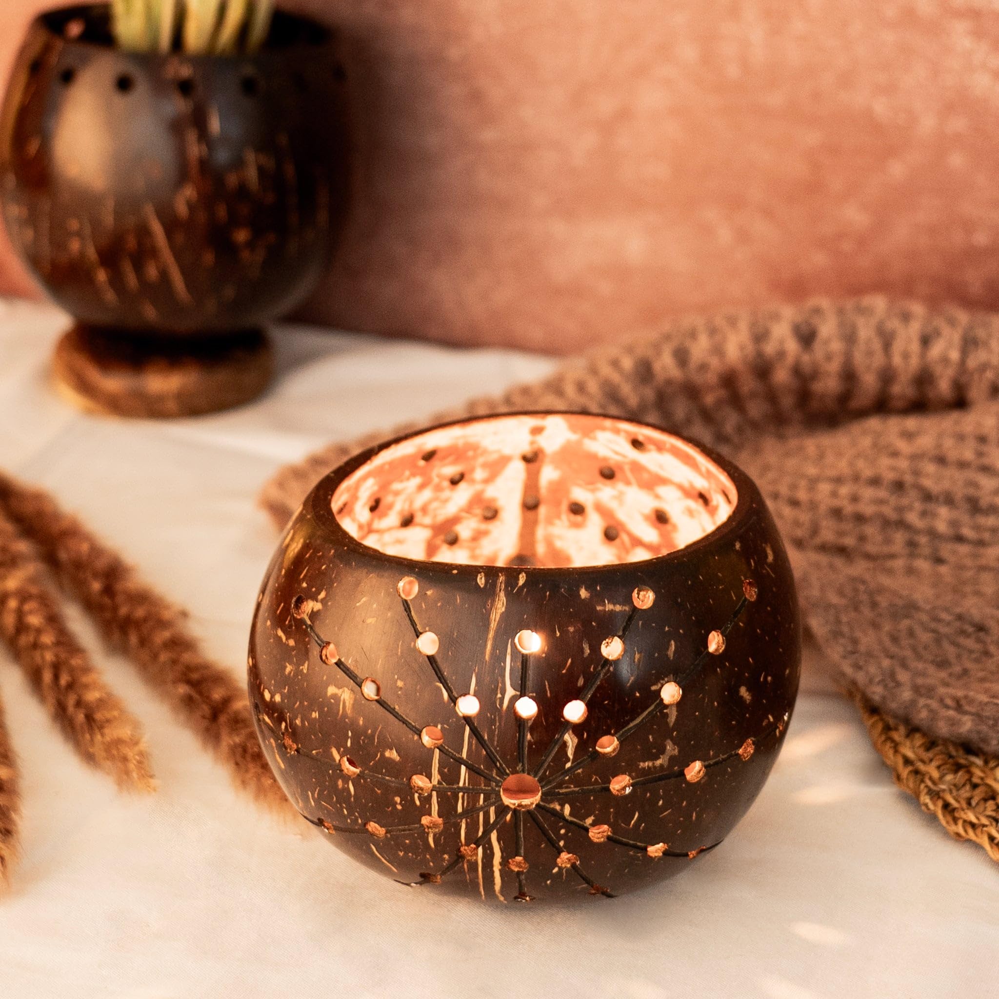 Artmansha Coconut Shell Tealight Holder- Starlight|Handmade|Lanterns for Home Decor|Pooja Room Decoration Items|Aesthetic Decor| Unique Home Decor Items