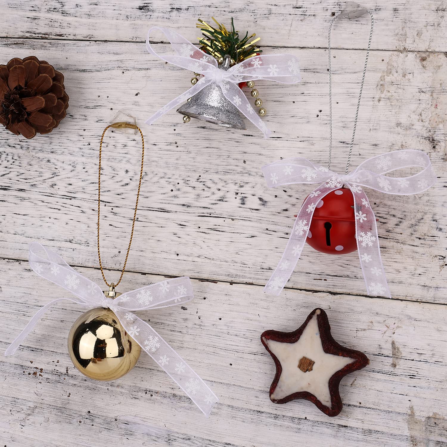 Ruban De Noël, 20m X 1cm Ruban Étroit Sapin De Noël Ruban Flocon De Neige Blanc Ruban Pour Emballage Cadeau Artisanat Confection De Couronnes Vacances D'Hiver Décoration De Noël (Blanc