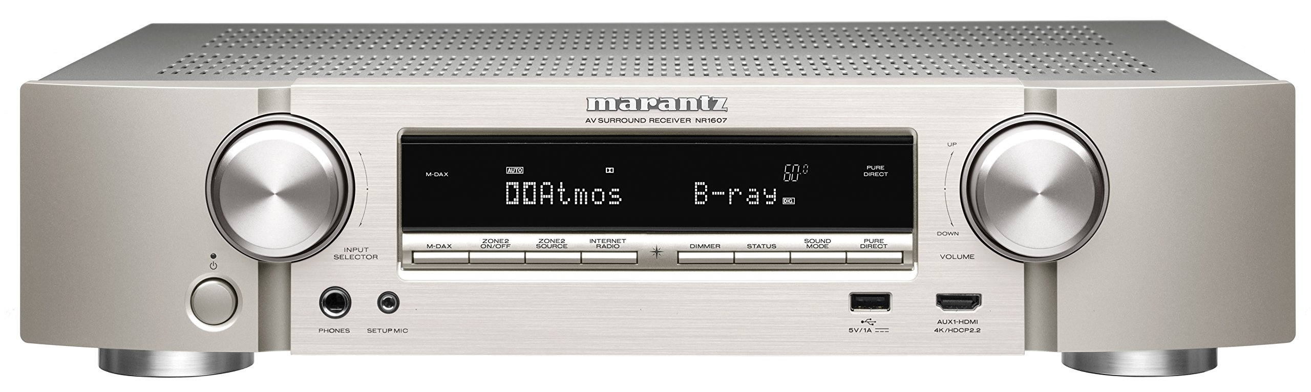 Marantz NR1607/N1SG 7.2 Canal 4K récepteur de Réseau A/V (WiFi, Bluetooth, Airplay, Spotify Connect, Radio Internet, DTS-X, Dolby Atmos), Argent.