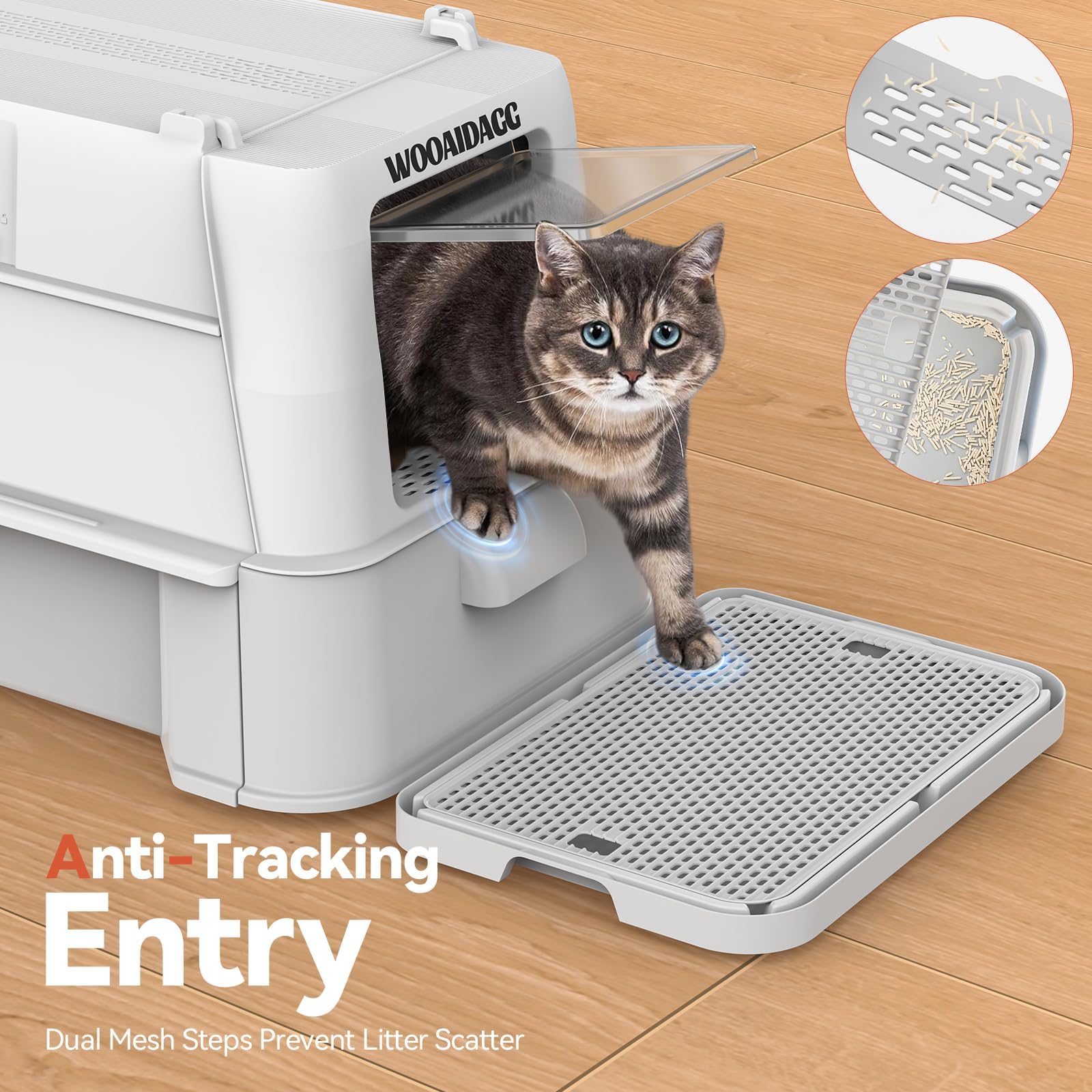 Covered Stainless Steel Cat Litter Box with Odor Control, Modular Design with Drawer, Easy to Clean with Scoop,XL Size Fits All Cats (Light Grey)