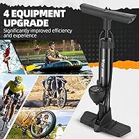 Vista 9 de Bomba de piso para bicicleta, bomba de bicicletas con manómetro, bomba de aire de bicicleta con alta presión de 160 psi, bomba de neumáticos