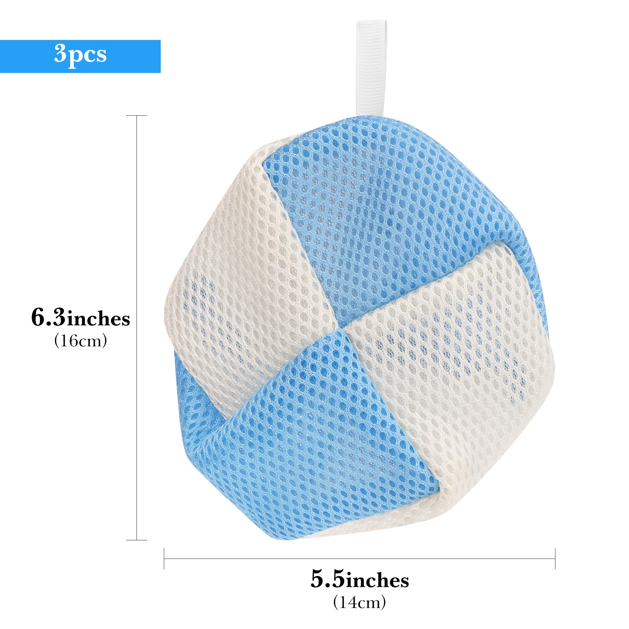 Linkidea 3 Pack Soap Saver Pouch with Zipper, Exfoliating Body Sponge Scrubber with Hand Loop, Mesh Soap Foam Lather Pocket for Shower Bath (Round)