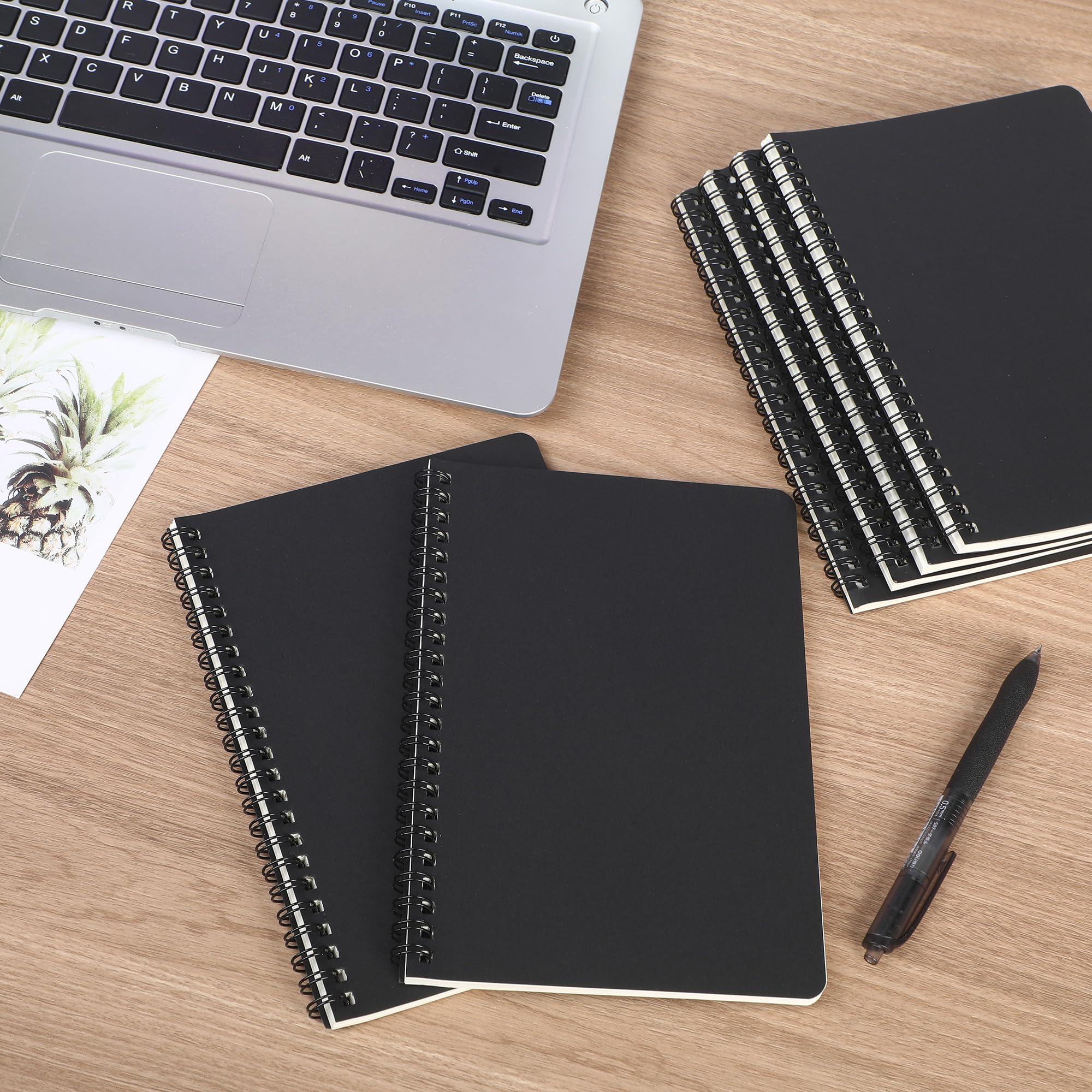 miikoul Lot de 100 carnets à spirale A5 lignés noirs en vrac, 21 x 14 cm, 60 feuilles/120 pages, couverture rigide, carnet de voyage pour fournitures de bureau et de rentrée scolaire