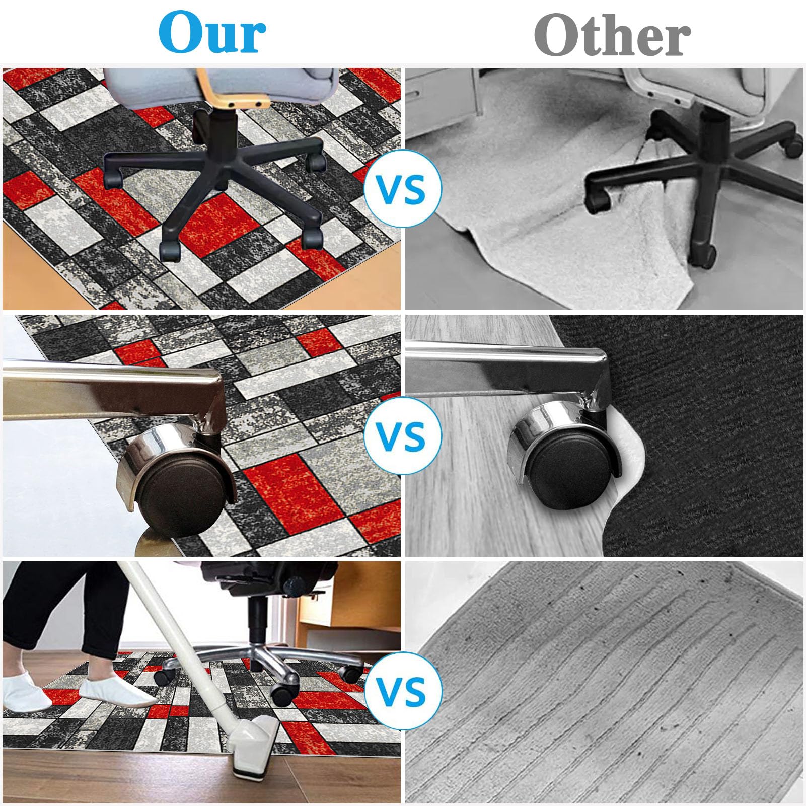 70 x 100 cm Heavy Duty Office Chair Mat for Carpeted Floor Computer Gaming Desk Chair Mat for Carpet Hard Floor Protector Mat for Rolling Chair Carpet Protector Chair Mat Floor Mat for Office Chair - Image 6