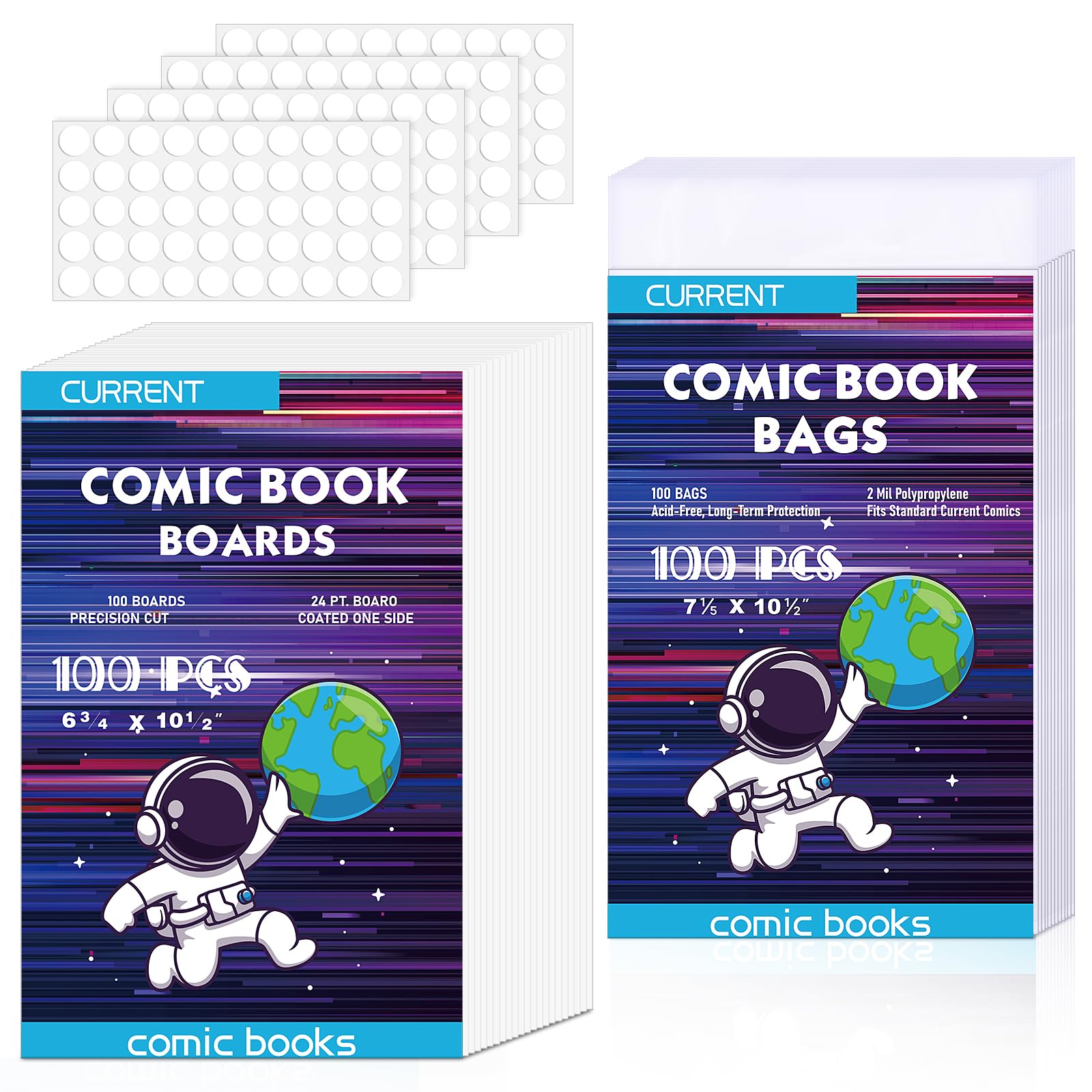 YSCare 100 Pack Comic Book Bags and Boards, Thick Acid-Free Current Comic Books Backing Boards, Clear Book Sleeves Protector 7.15" X 10.5"