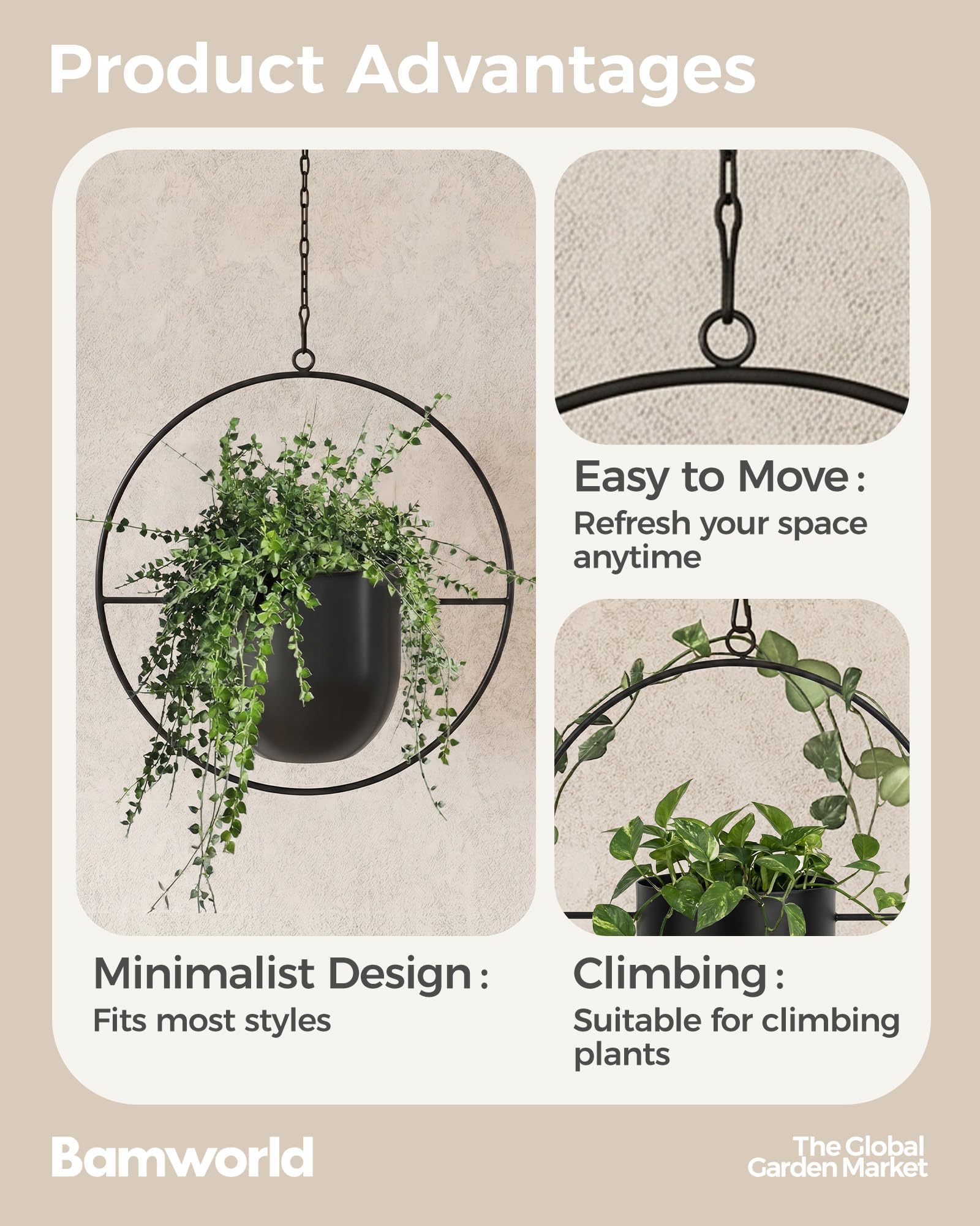 Bamworld Makramee Blumenampel Hängend 02 | Innen & Außen, Balkondeko, Boho-Stil, Hängeampel, Aesthetic Room Decor