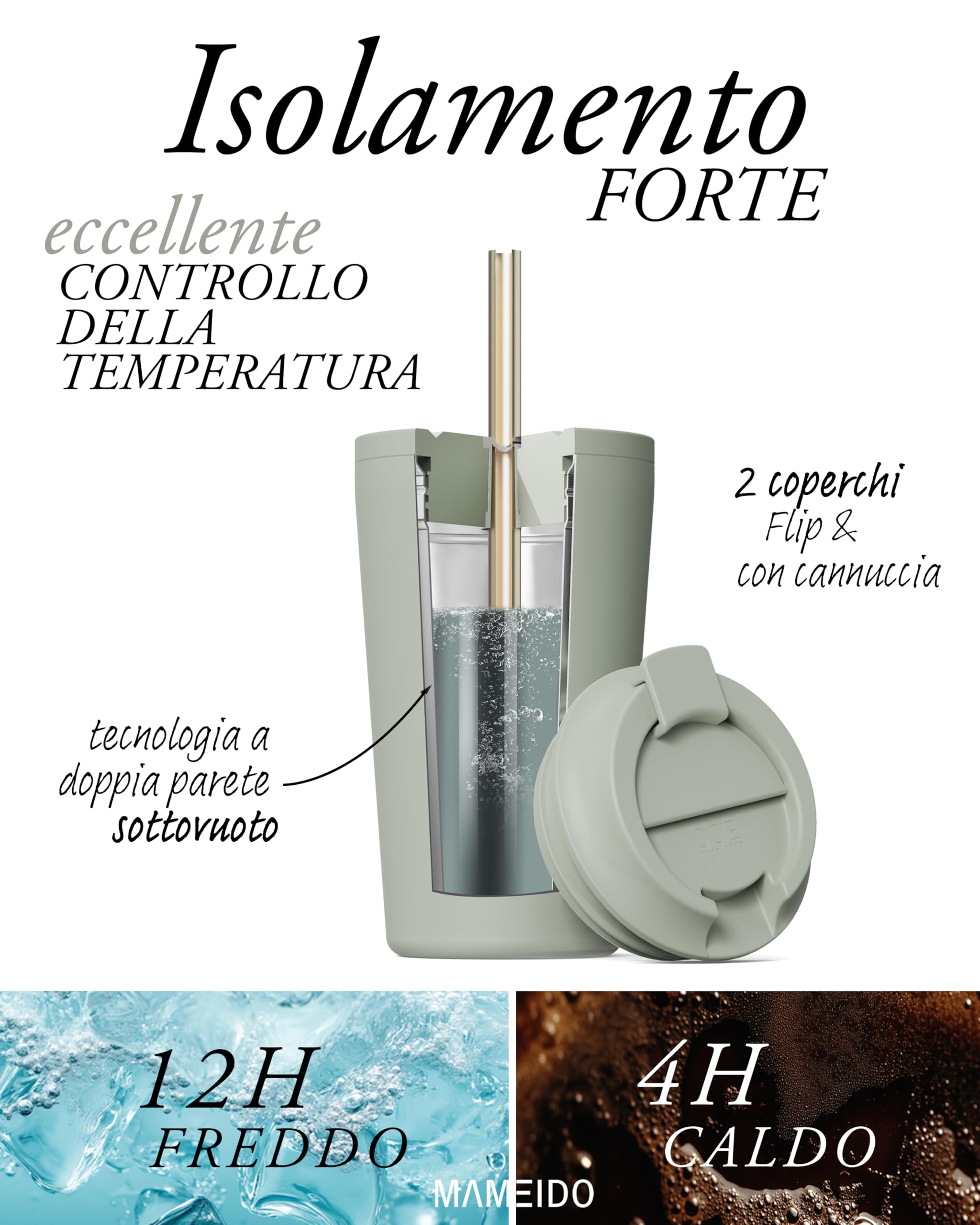 MAMEIDO Tazza da caffè termica con cannuccia 700 ml, Tazza termica, Tazze termiche acciaio inox senza BPA, Tumbler anti-perdita (Desert Sage)