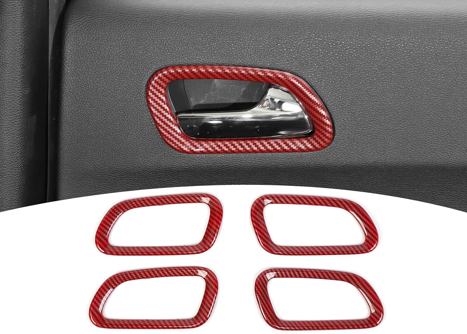 for Durango Inner Door Handle Trim Cover for Dodge Durango 2011-Present Red Carbon Fiber Interior Accessories 4pcs
