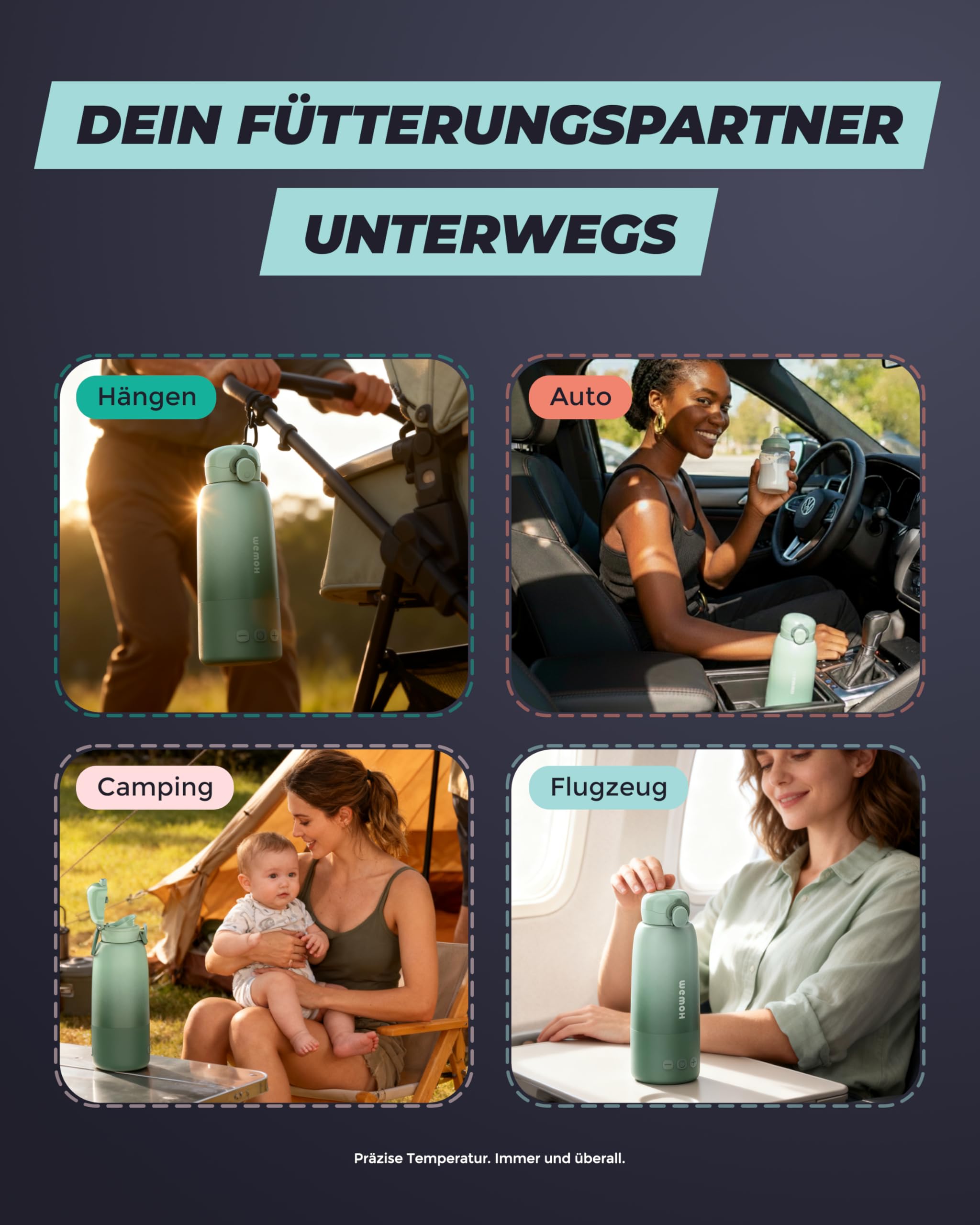 Tragbarer Flaschenwärmer Baby für unterwegs mit Selbstreinigungsfunktion, Präzise Temperaturkontrolle & 450ml Große Kapazität, 100W Schnellaufwärmung für Muttermilch & Wasser Milchwärmer to go