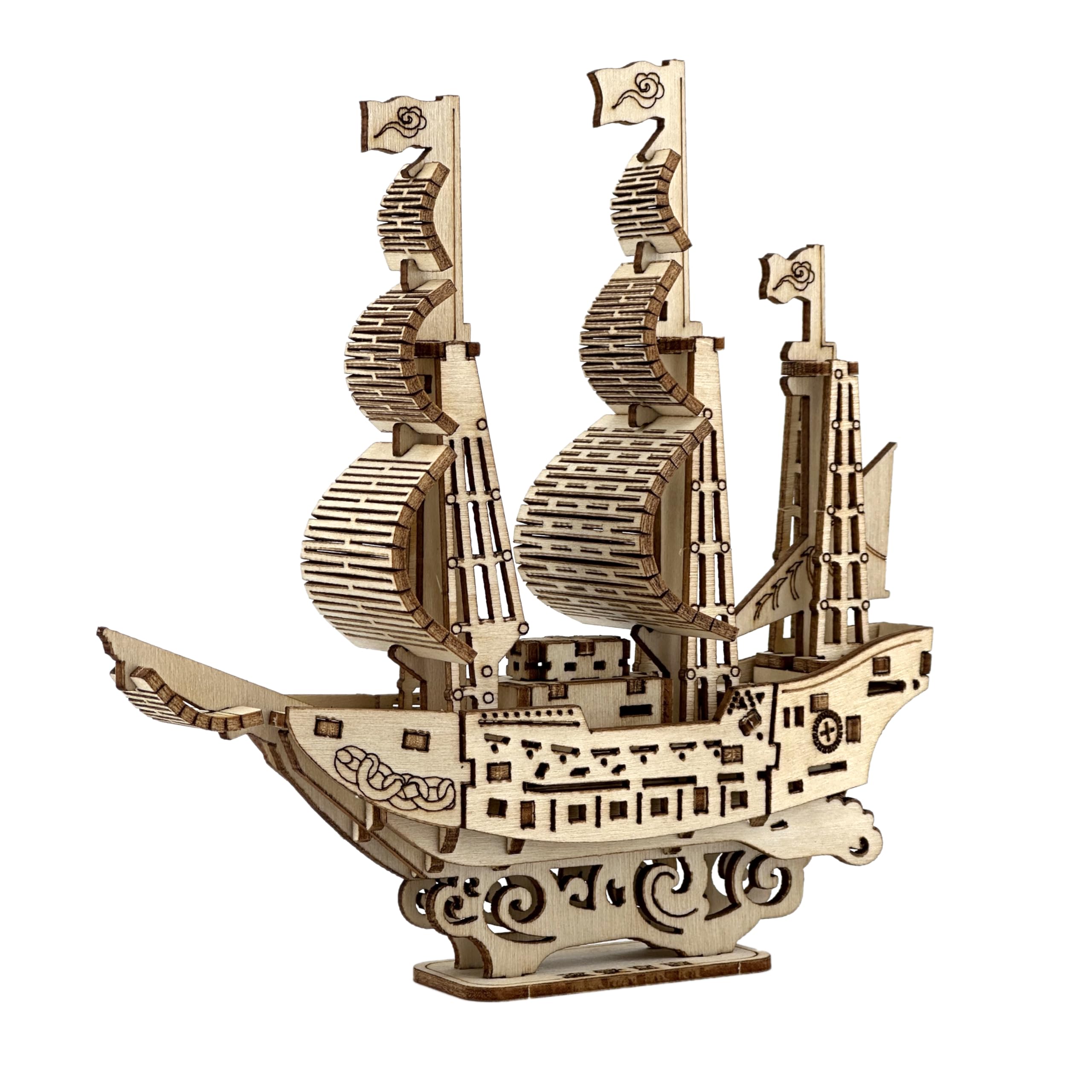 Wooden 3D Sailboat Puzzle Model Kit DIY Ship 3D Jigsaw Puzzles Sailing Boat Puzzle D