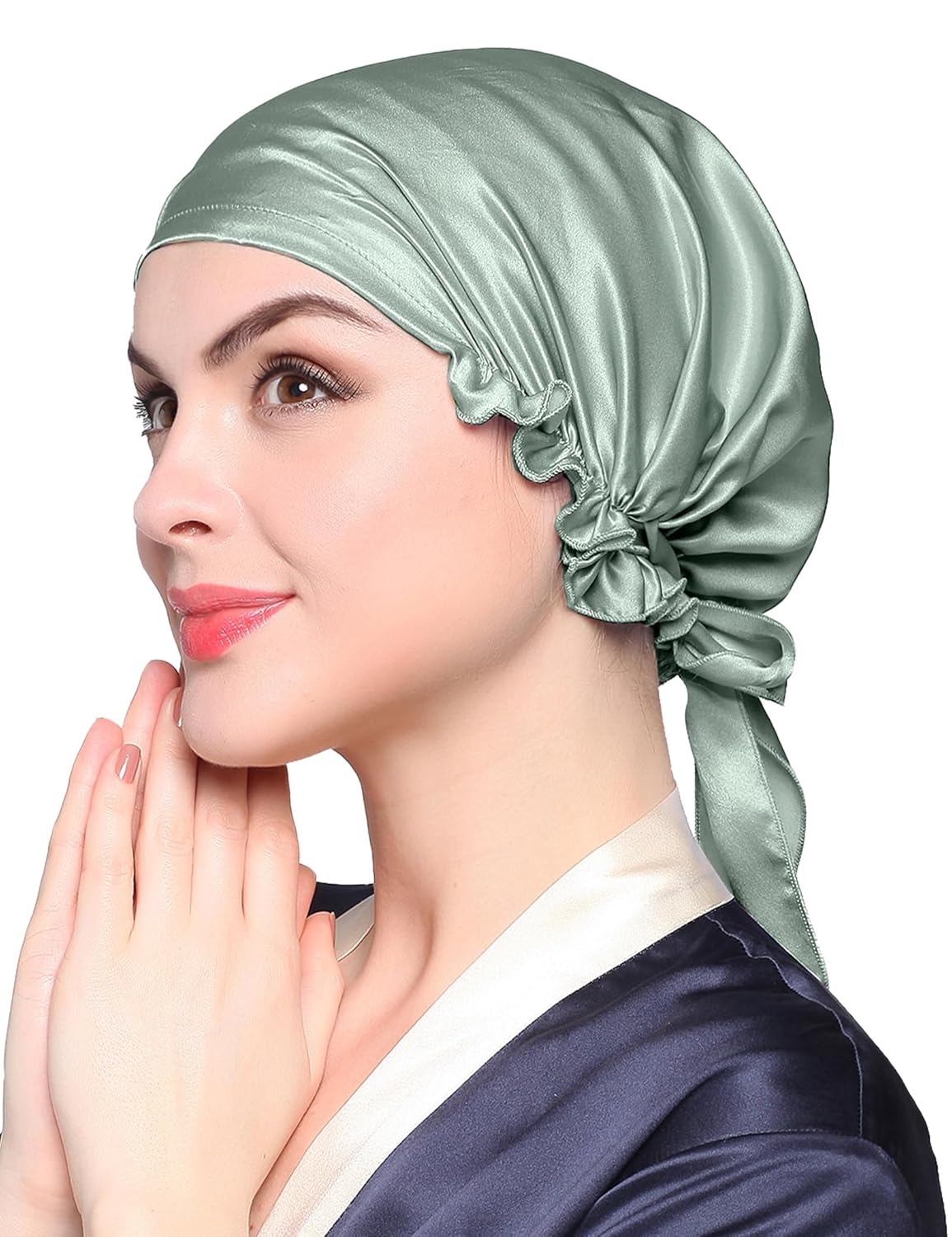 LilySilk Silk Bonnet for Sleeping Womens Sleep Cap 100% 19MM Mulberry Silk for Long Curly Hair Adjustable Stretchy Avocado Green