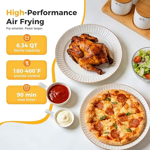 Miniatura 10 de NEWBULIG Air Fryer 6.34QT, Airfryer with Visible Window, 400 Fast Heating Air Fryers Oven with Nonstick and Dishwasher-Safe Basket, 8-in-1 Cooking