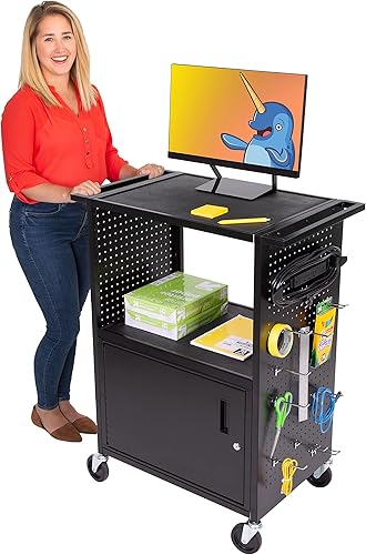 Line Leader Stellar - Carrito de computadora con tablero de clavijas y ganchos personalizables, gabinete de bloqueo, alimentación certificada UL,
