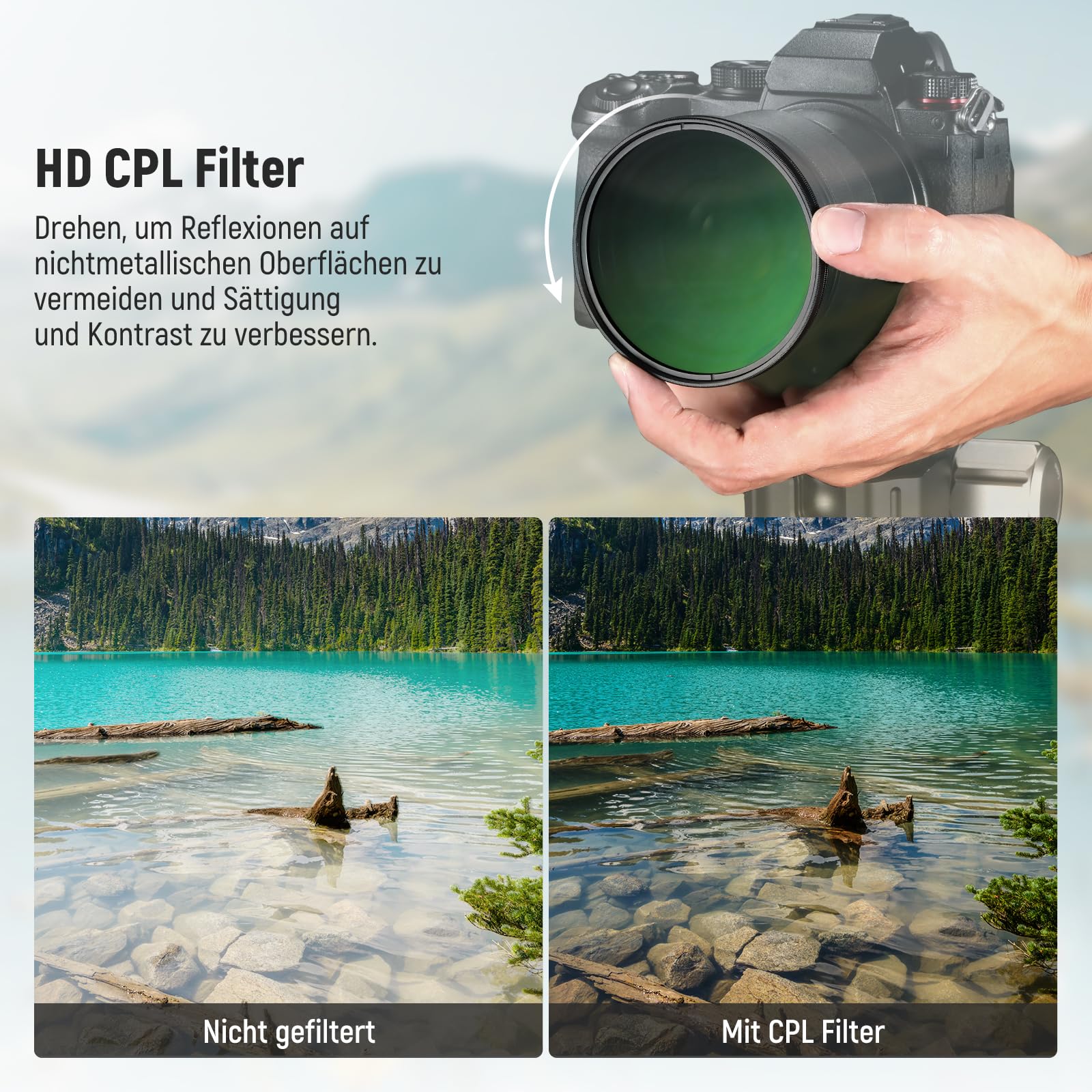 NEEWER 67mm CPL Filter mit Objektivdeckel, mehrfach beständiger, nanobeschichteter Zirkularer Polarisationsfilter mit optischem HD Glas für Kameraobjektive, Polfilter reduziert Reflexionen Blendung