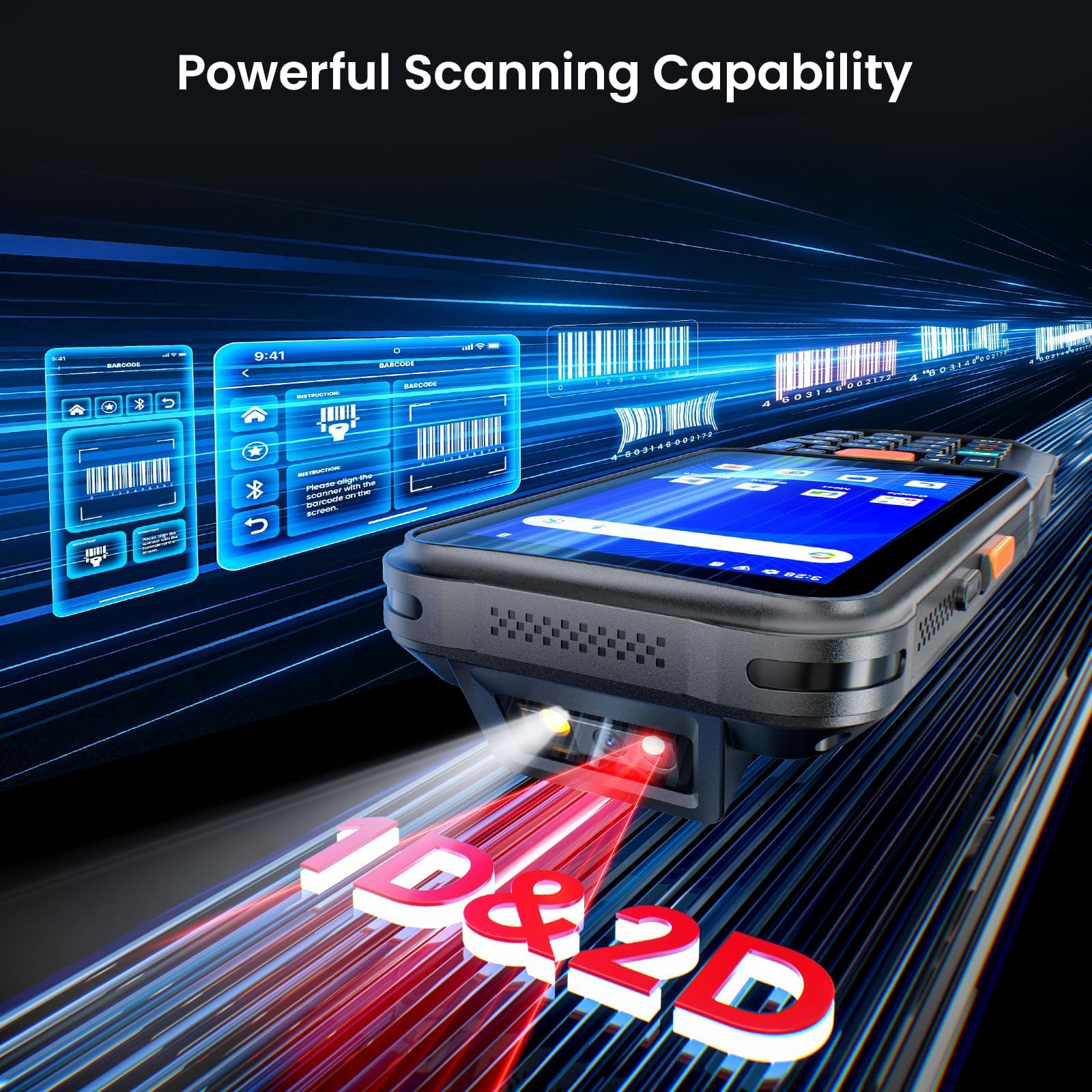 Eyoyo Kabelloser Android-Barcode-Scanner: Aktualisierter Android 15 Handheld-Mobilcomputer-PDA mit WLAN, Bluetooth, Mobilfunk, 4" Touchscreen & Tastatur, GPS, 1D/2D/QR-Code-Lagerscanner.