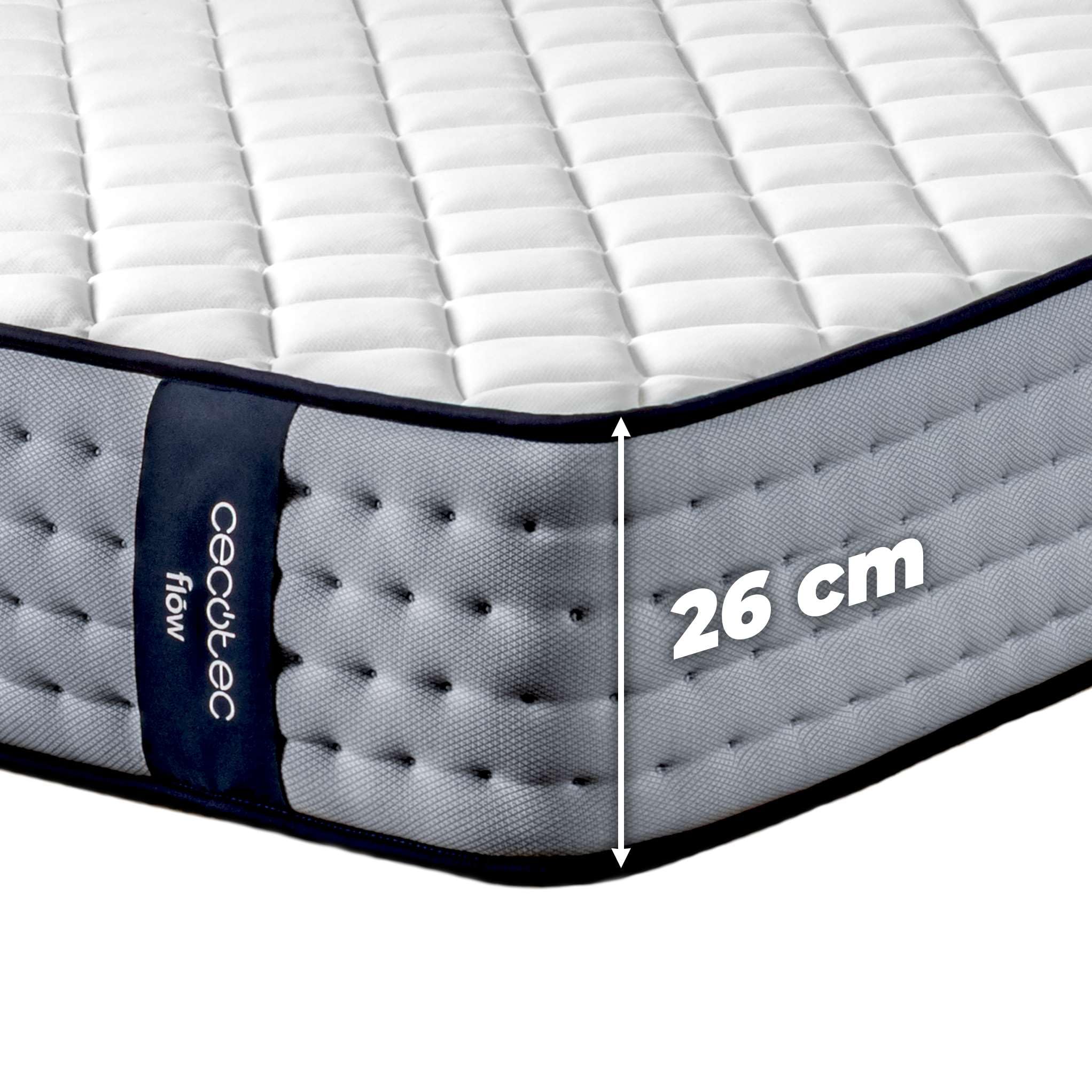 Cecotec Colchón Viscoelástico y Muelles Ensacados Flow 6700 Hybrid 90x190. Multicapa, Altura 26cm, Firmeza Media-Suave, Independencia de Lechos, Transpirabilidad, Doble Cara para Invierno y Verano