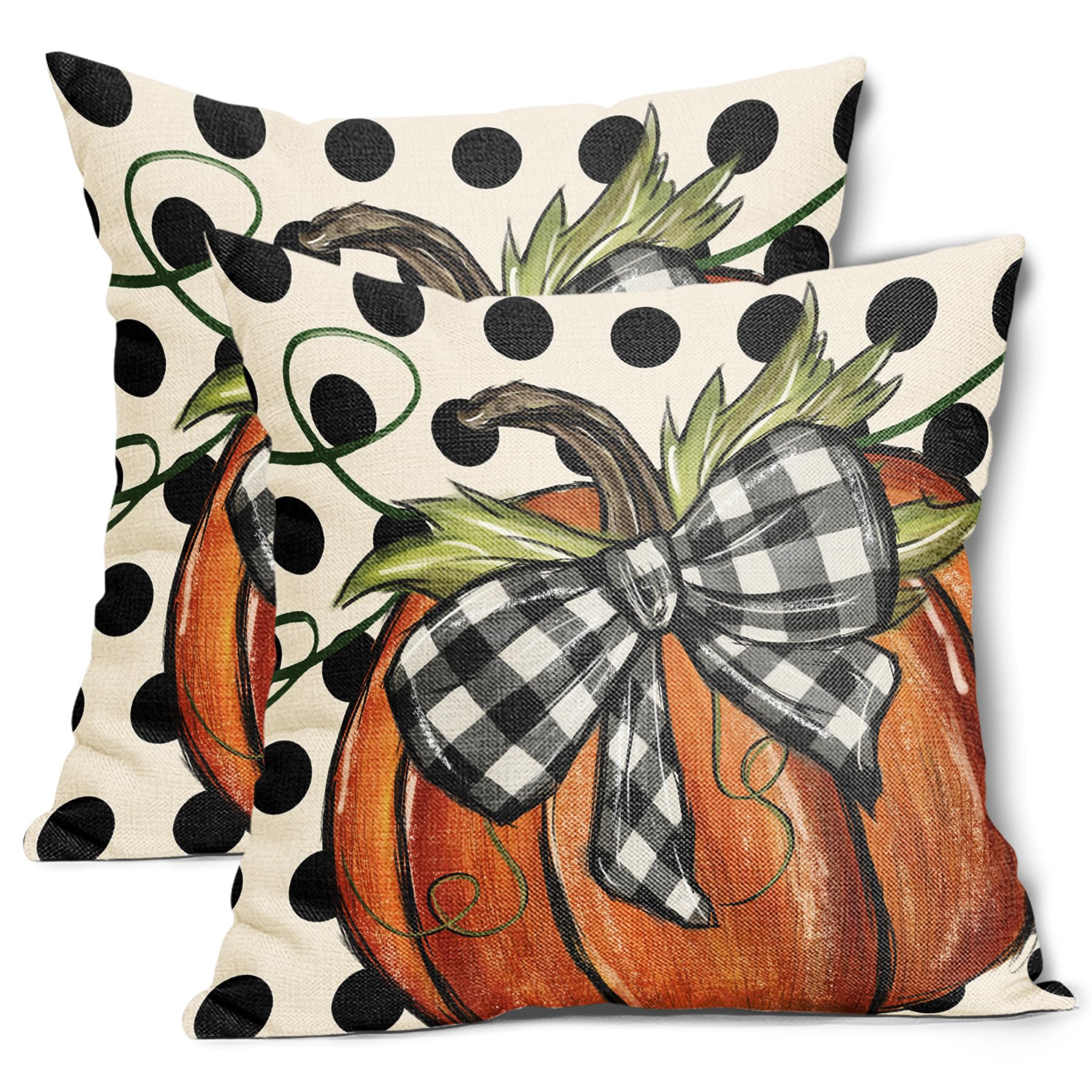 aportt Fall Polka Dot Pumpkin Pillow Covers 20X20 Inch Autumn Harvest Thanksgiving Pillow Cases Orange Seasonal Square Throw Pillows Set of 2