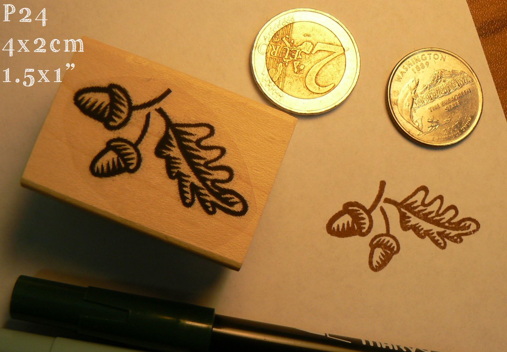 Miniature Acorn with Leaves Rubber Stamp P24