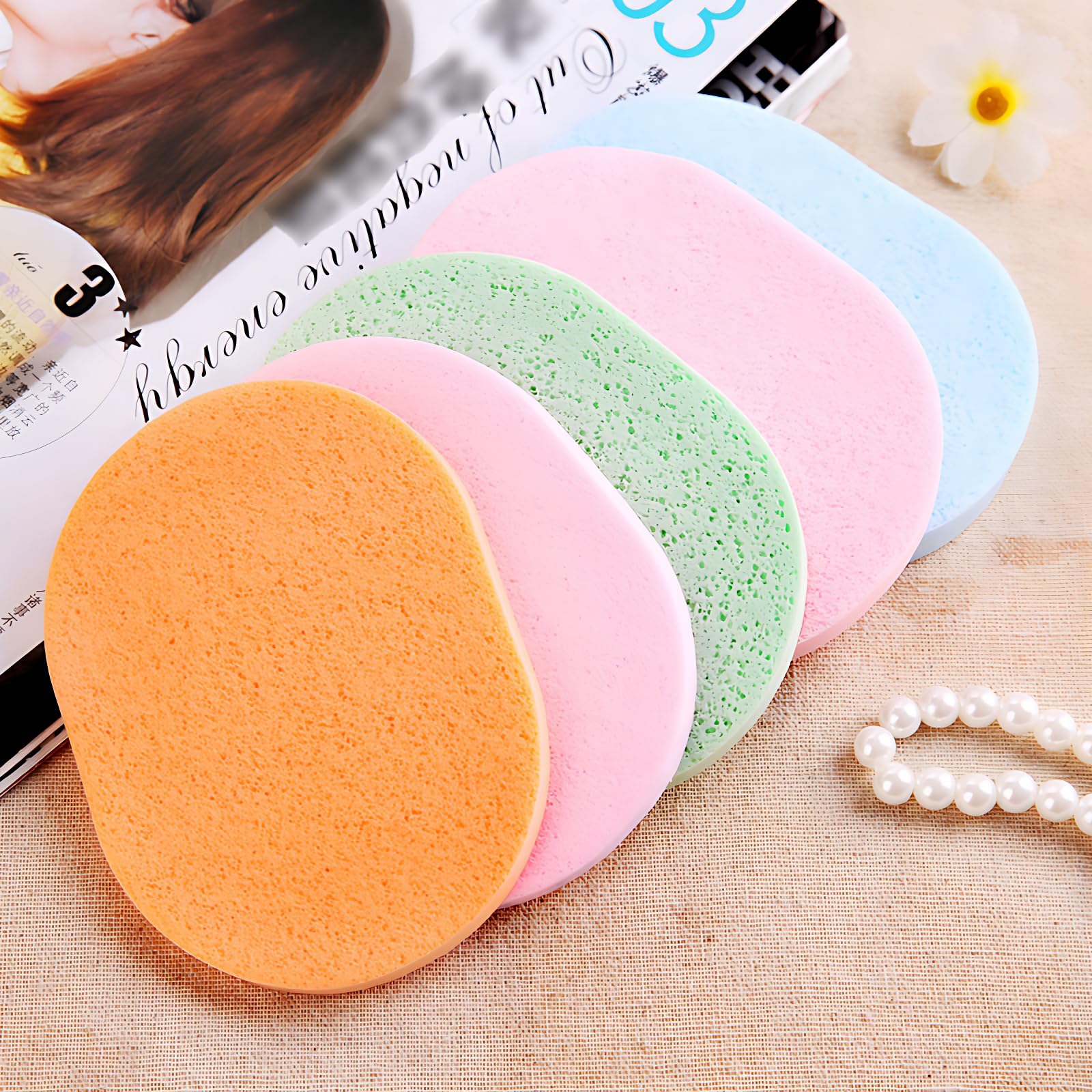 50 Pcs Éponge Visage Nettoyant, Éponge Nettoyante Naturelle, Eponge Demaquillante Visage Lavable, Outils pour le Nettoyage Quotidien du Visage (Couleur Aléatoire)
