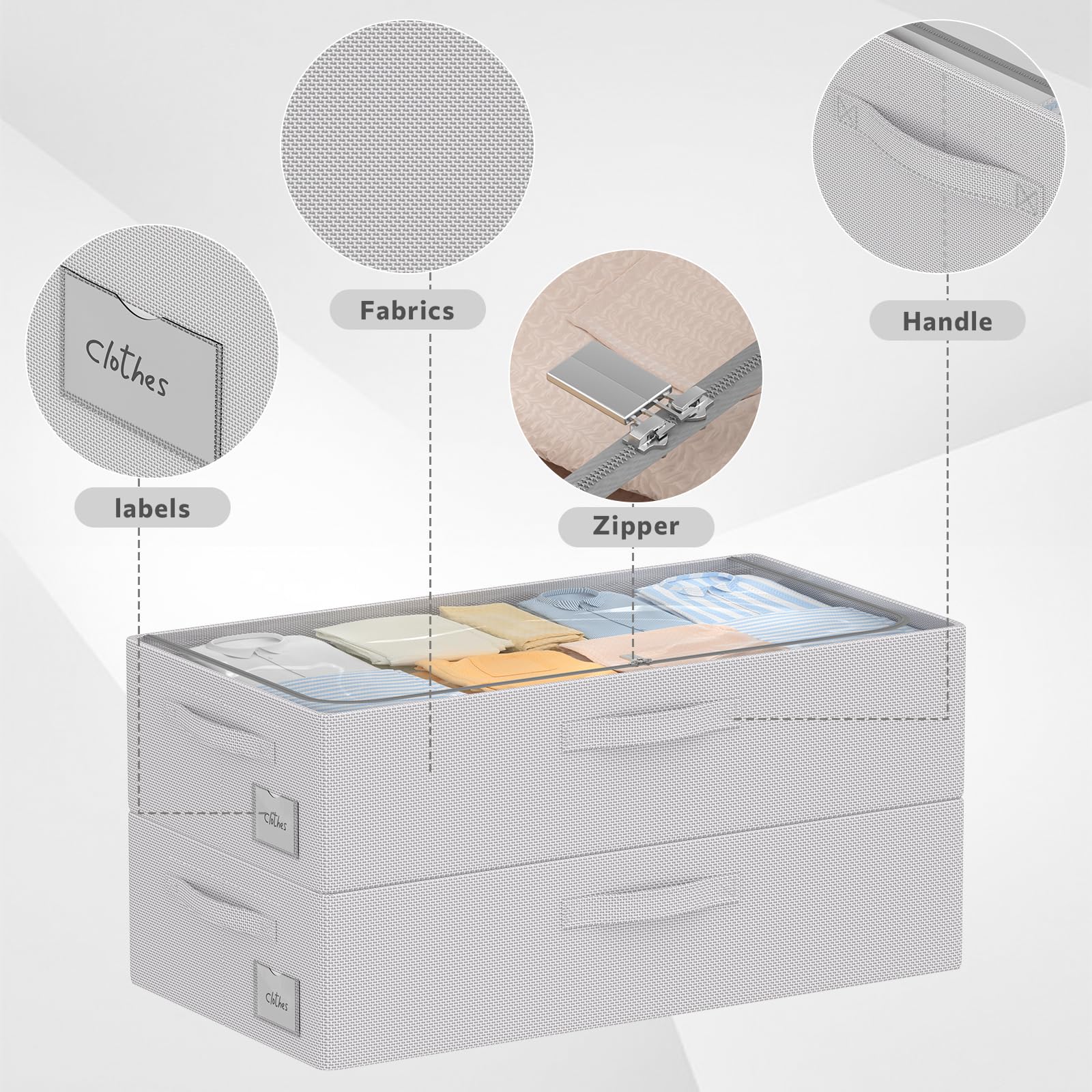 3 x Unterbett-Aufbewahrungsbehälter mit Metallrahmen – Schuh-Organizer für Schrank mit transparenter Abdeckung, Oxford-Gewebe, stabiler Unterbettbehälter, faltbar, stapelbar, Kleider-Organizer (Grau,