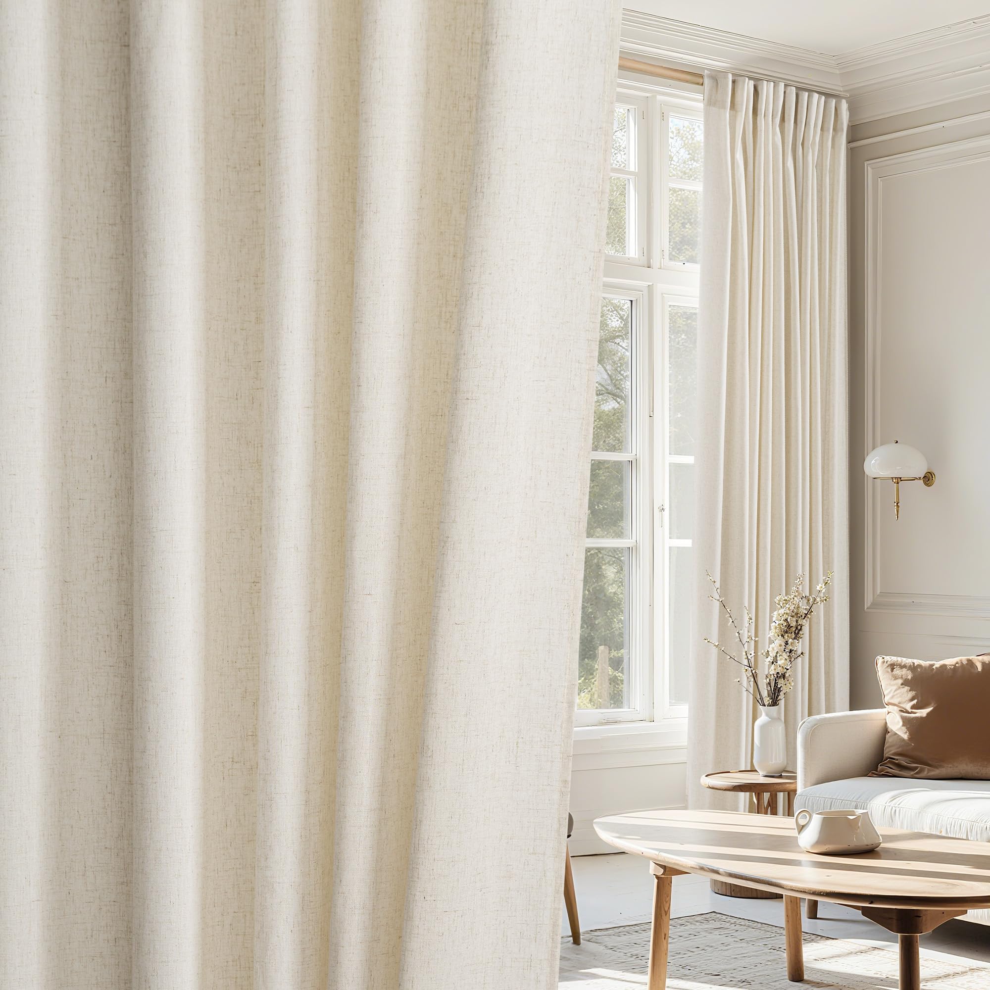 NICETOWN Natural Linen Doorway Curtains 78 inches Long, Rod Pocket & Back Tab Privacy Added with Light Filtering Linen Blend Window Treatments for