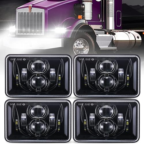 DOXMALL 4Pcs 4x6 Led Headlights DOT Approved Peterbilt 379 Headlights Compatible With H4656 H4651 H4652 H4666 H6545 Headlight Replacement for Freightliner Kenworth Oldsmobile Cutlass Trucks