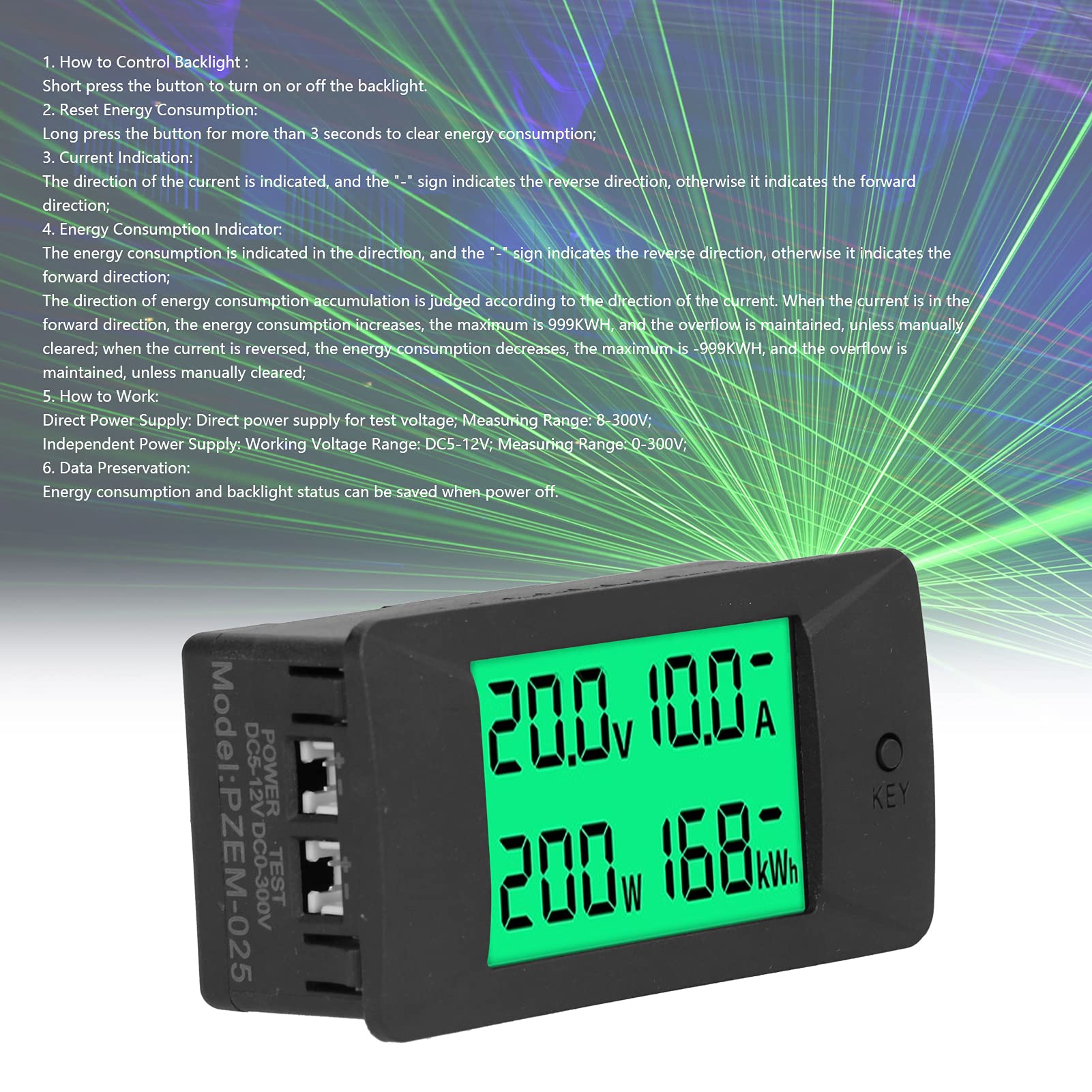 ×3 PZEM 025 Energy Meter, LCD Digital Display Voltage Current