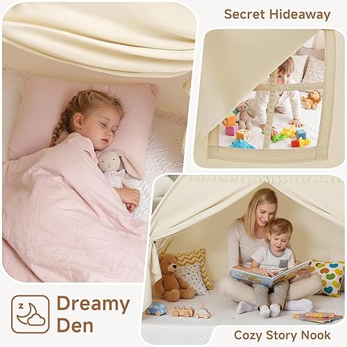 Miniatura 4 de Luces y banderas para niños pequeños, cama de piso para interiores, tienda de campaña para niños, casa de juegos, portátil y plegable, cortinas de