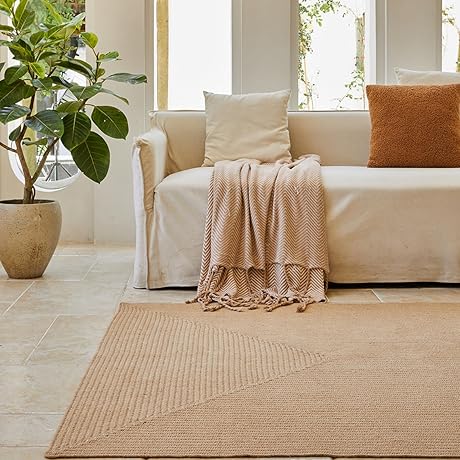 3x5 Foot Natural Jute Fiber Reversible Handcrafted Outdoor Bamboo Rug for High-Traffic Areas