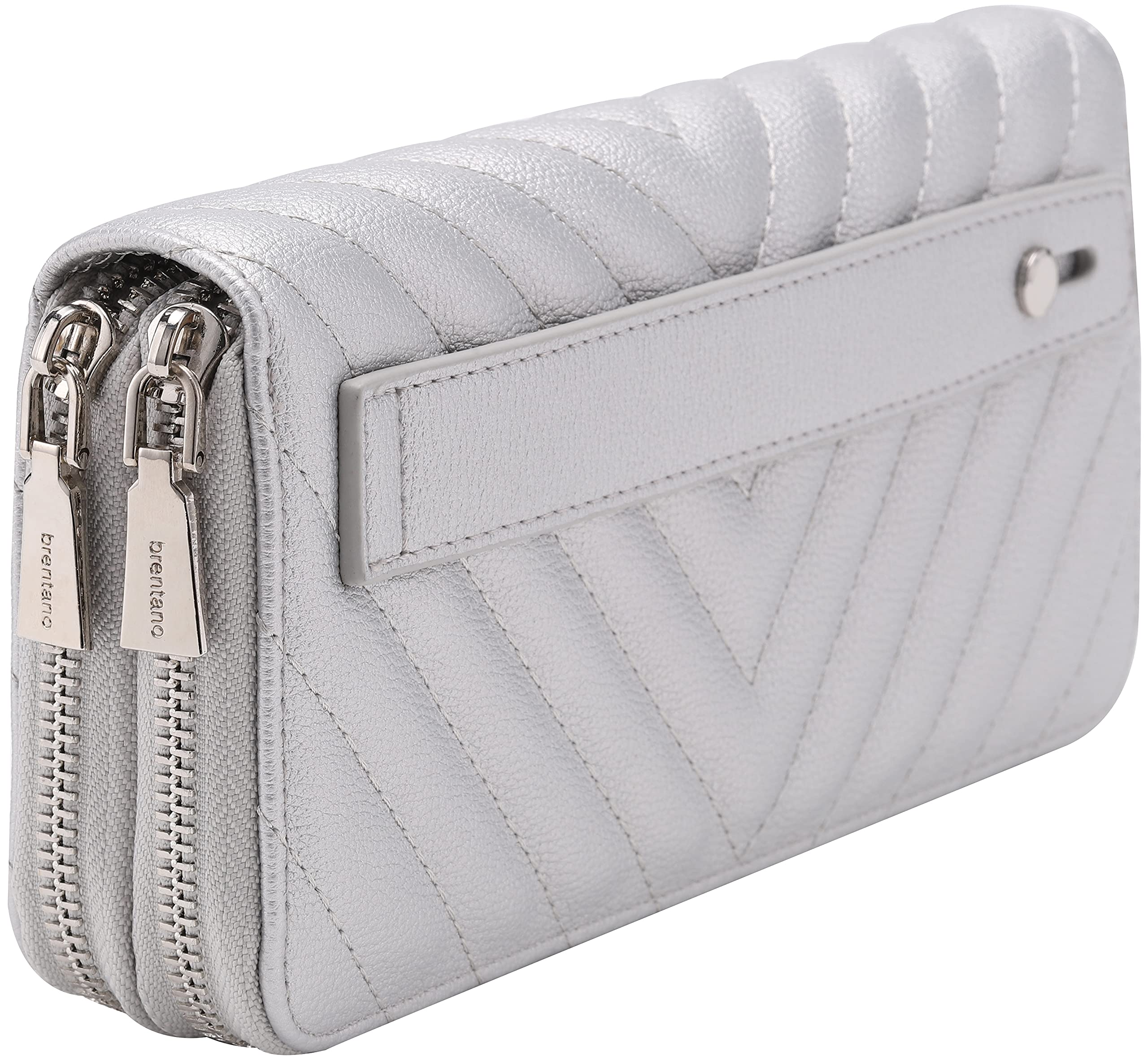 Vegan Leather Double Zipper Pocket Wallet With Grip Hand Strap