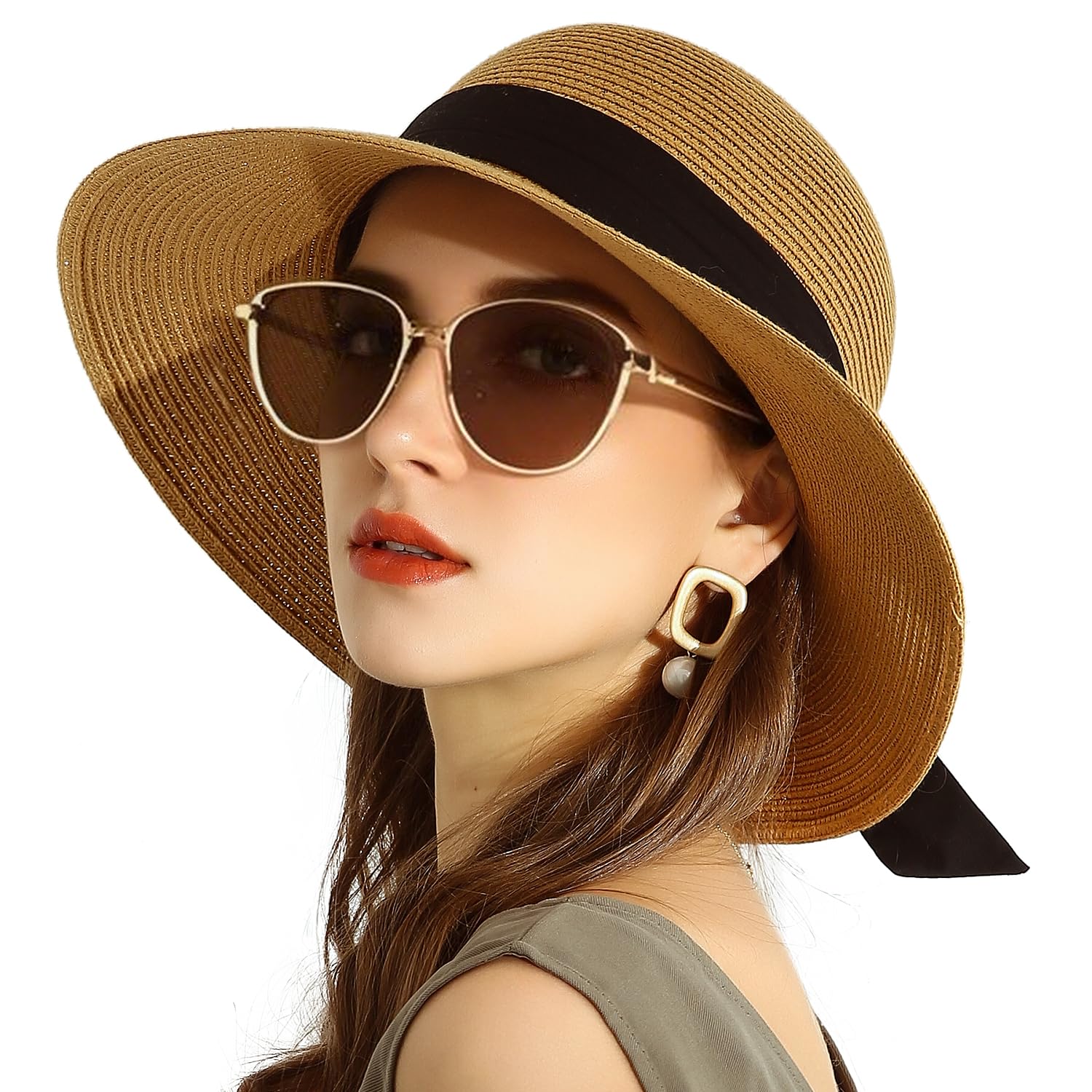 Straw Fedora Sun Hat JOYEBUY Womens UPF50 Foldable Summer Straw