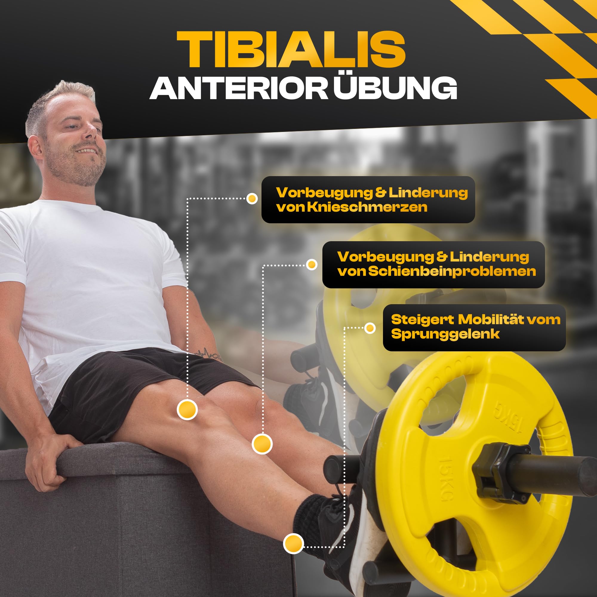 HANDSONIC Tib Bar – Tibialis Trainer Für Zuhause, Mit 4 Schaumpads, Passt Auf 50mm Hantelscheiben