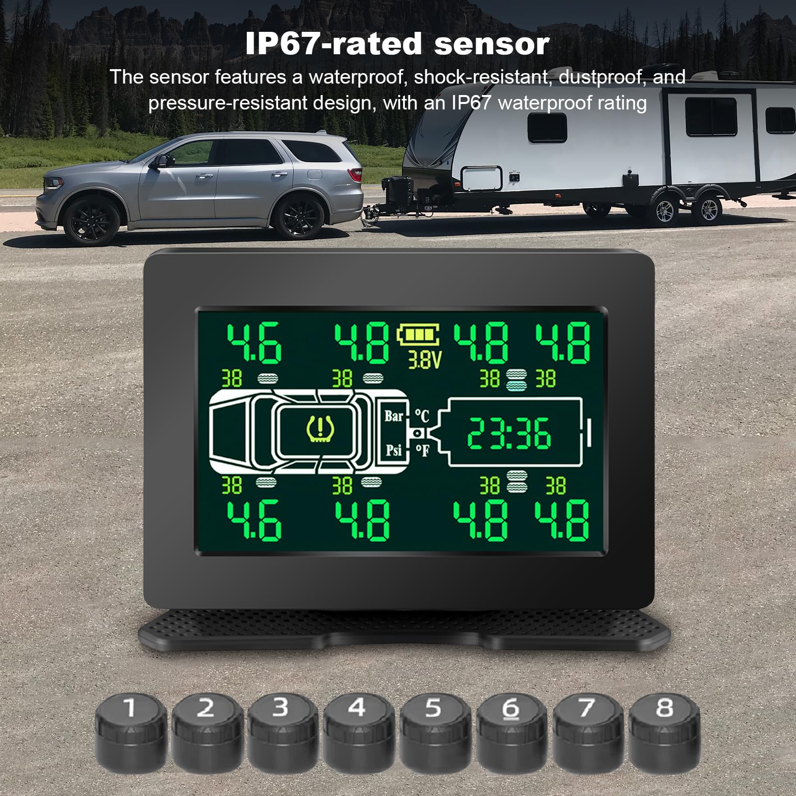 System monitorowania ciśnienia w oponach Max 8,0 bar monitor temperatury w oponach IP67 wodoodporne narzędzie do monitorowania ciśnienia w oponach samochodowych z czujnikami 4/6/8 i dużym