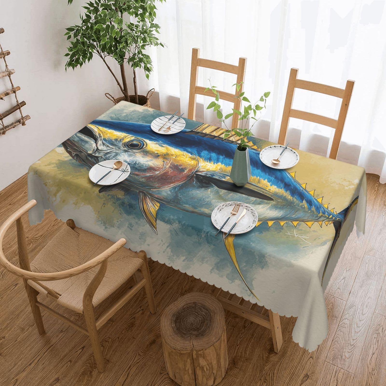 Rectangle Tablecloth 137x183 cm Waterproof Tablecloth for Dining Tables Kitchen Farmhouse Tablecloths Bluefin Tuna Thunnus Table Cloth Wrinkle Free Table Cover for Dining Buffet Wedding Party