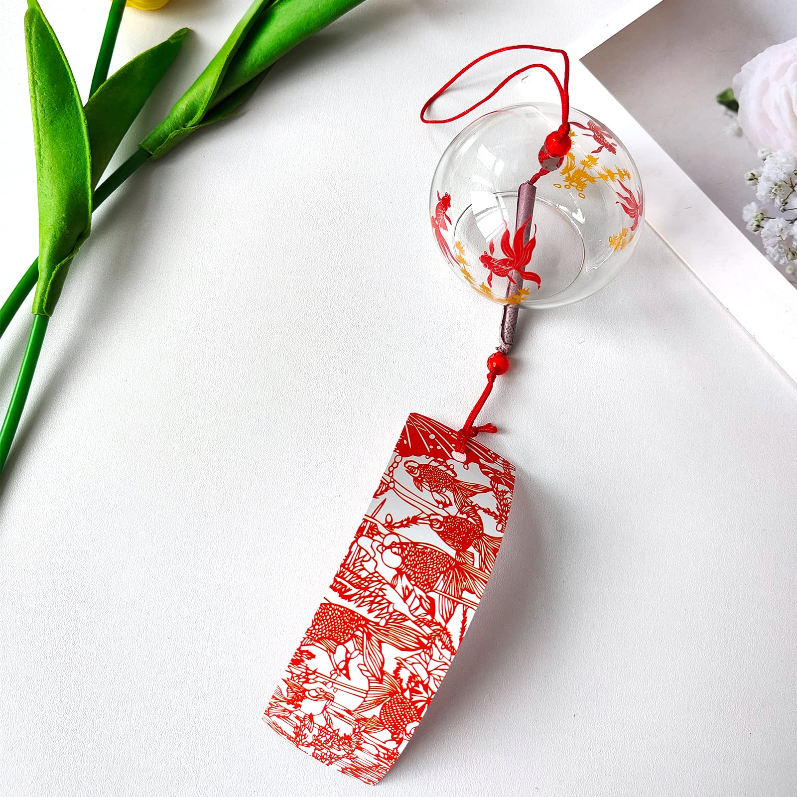 Campanelli eolico Giapponesi, Campanelli eolico in Vetro, Rosso per Decorazione Domestica e Auto