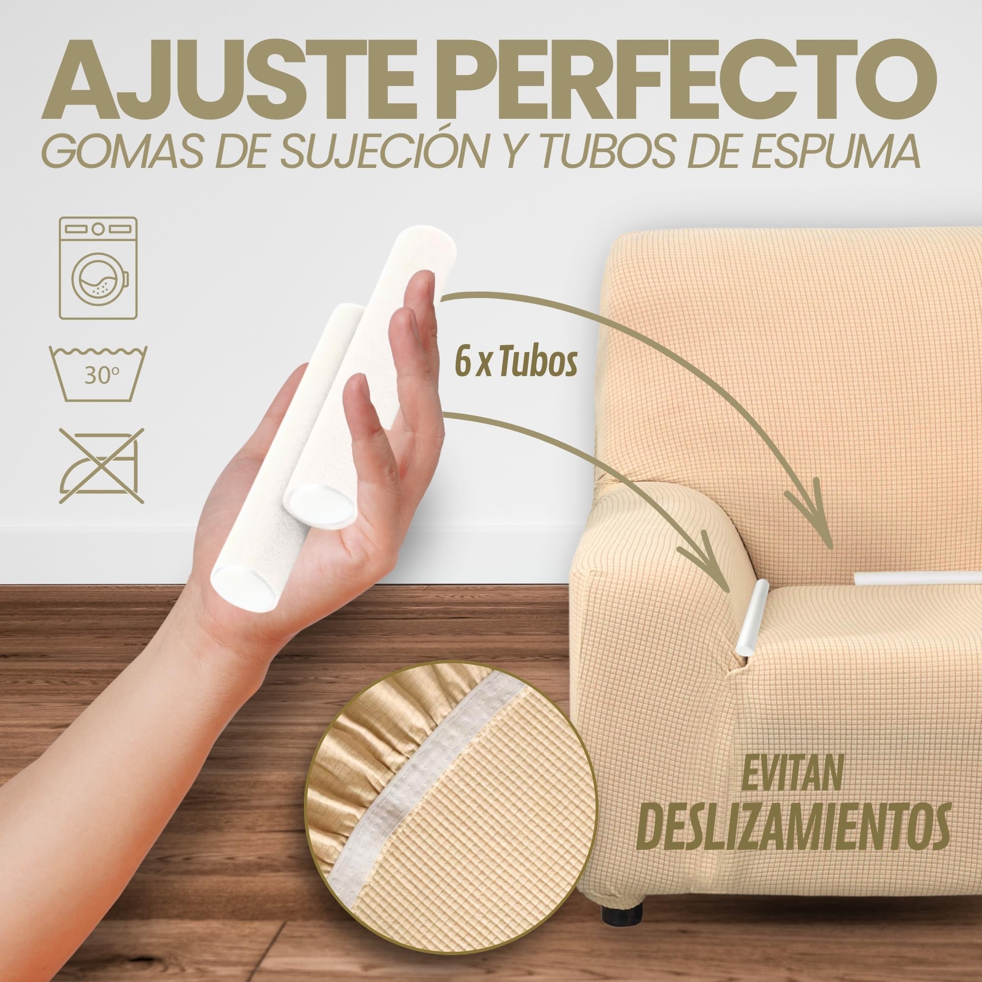 LAN&LAN - Funda Sofa, 4 plazas, Funda Sofá Elástico y Ajustable, Funda de Sofa Cómoda y Lavable, Cubre Sofá Que Previene Manchas de Niños y Pelos de Mascotas (Marfil)