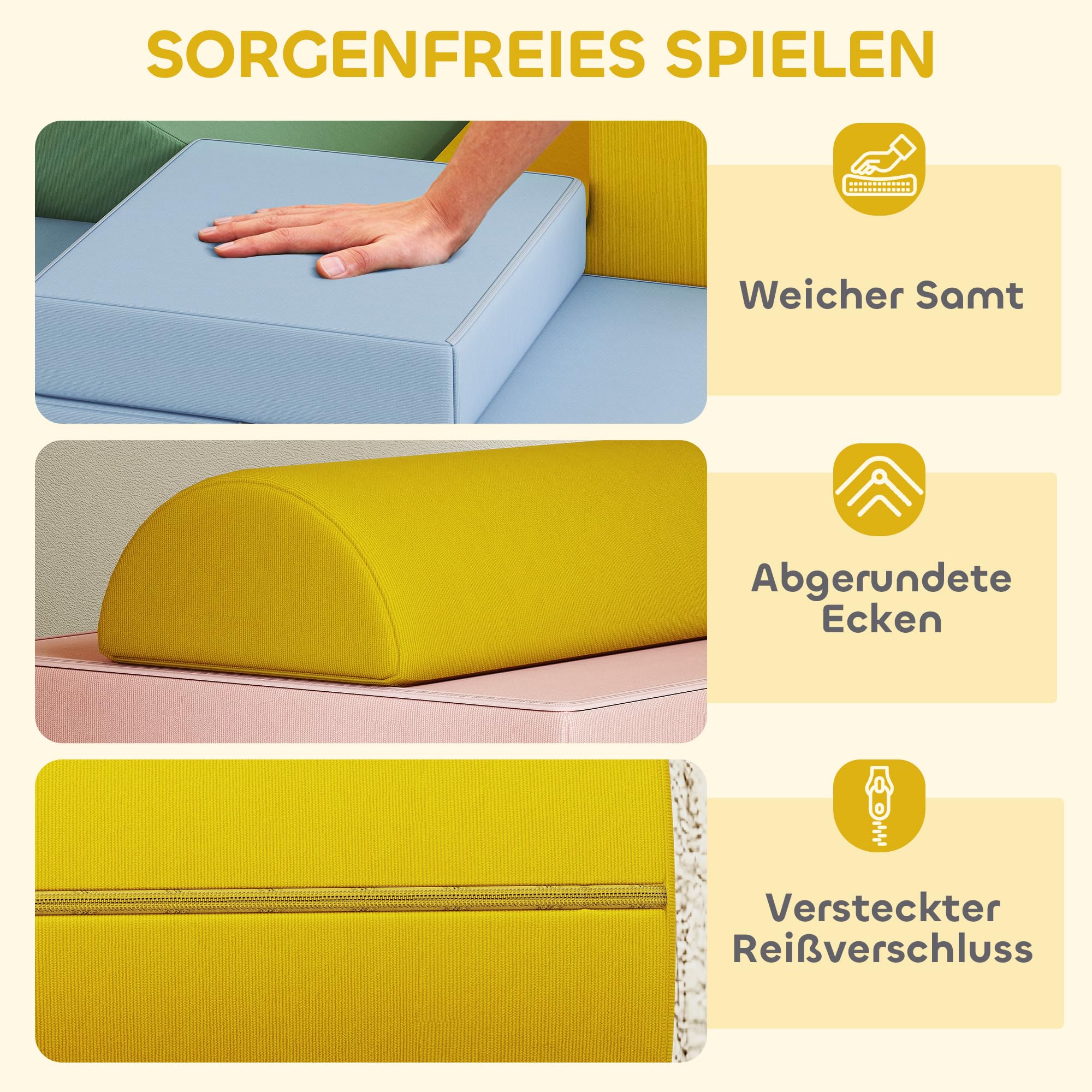 AIYAPLAY Schaumstoff Bausteine 12-TLG. Softbausteine Bausteinset Bunt | Kinder, mit Cord-Optik, Klettern, Großbausteine, Schaumstoff-Kletterblöcke, Bauklötze