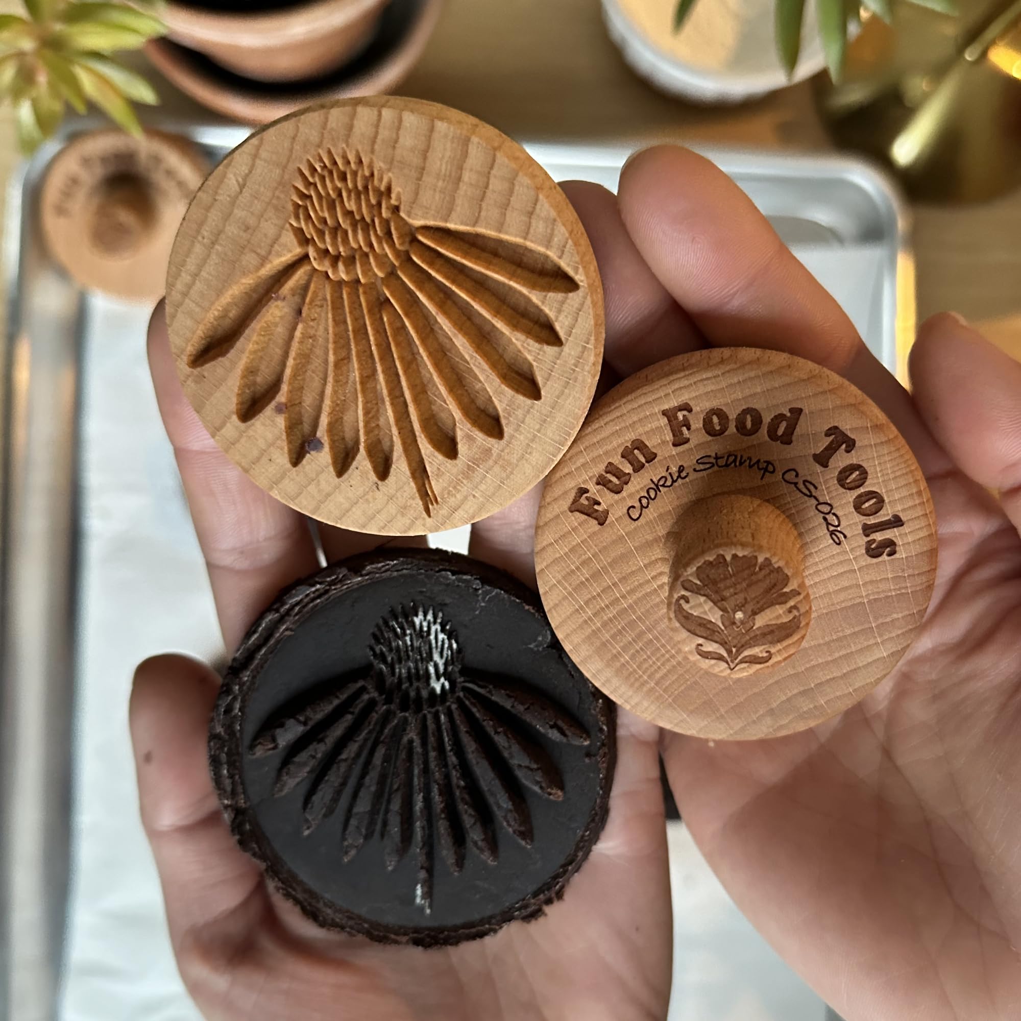 Sello de madera para galletas, 6,3 cm (flor de cono CS-076)