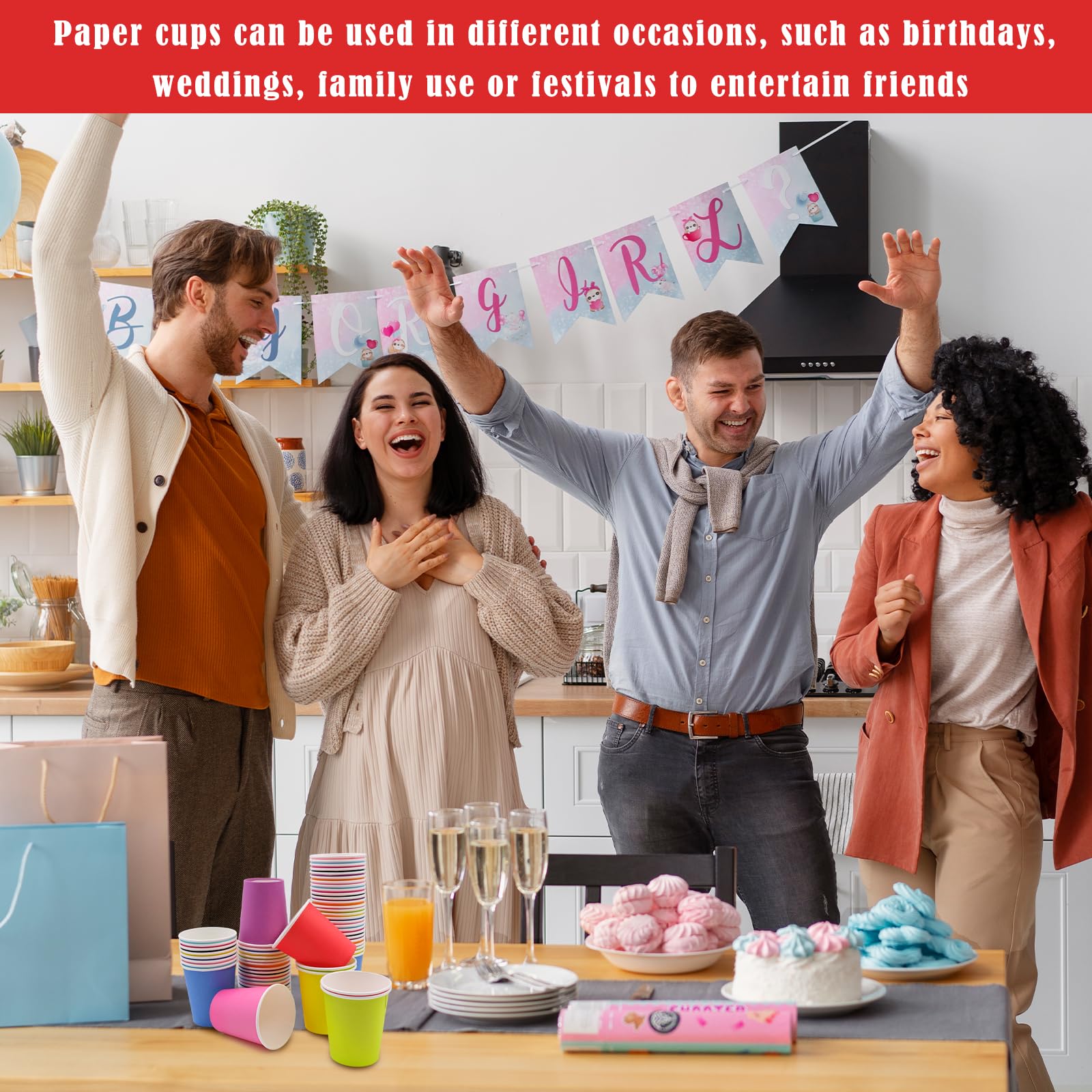 60 kolorowych kubków papierowych, 250 ml, wielokolorowe, na imprezę, do majsterkowania, majsterkowania, wielokolorowych kubków papierowych, do samodzielnego wykonania, na urodziny, święta