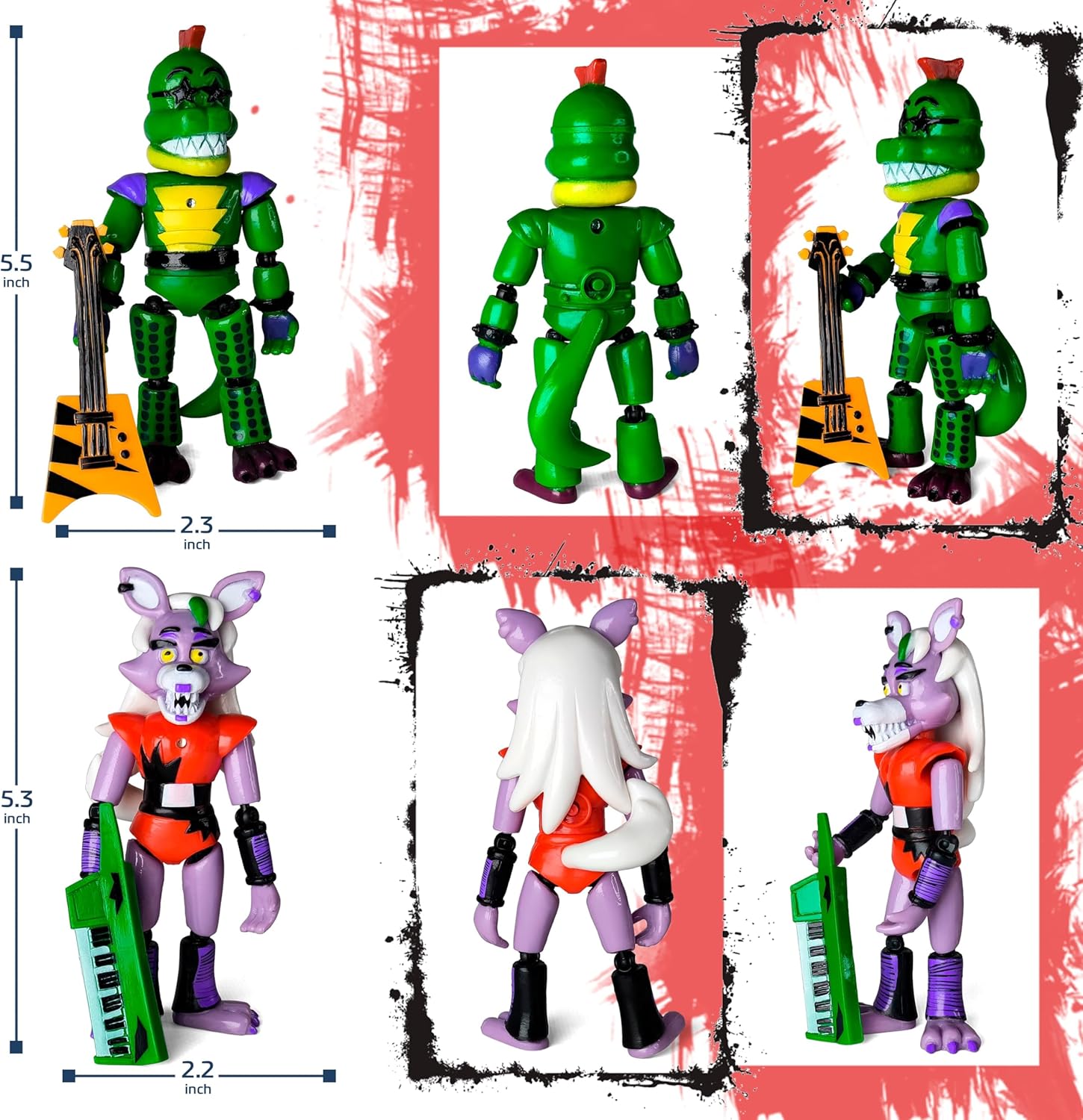 Toysvill 9 PCS Inspired by Five Night Toys, Security Breach Action Figures [Springtrap, Bonnie, Roxanne Wolf, Glamrock Chica, Montgomery Gator, Glamrock Fred, Vanny, Sundrop, Moondrop]