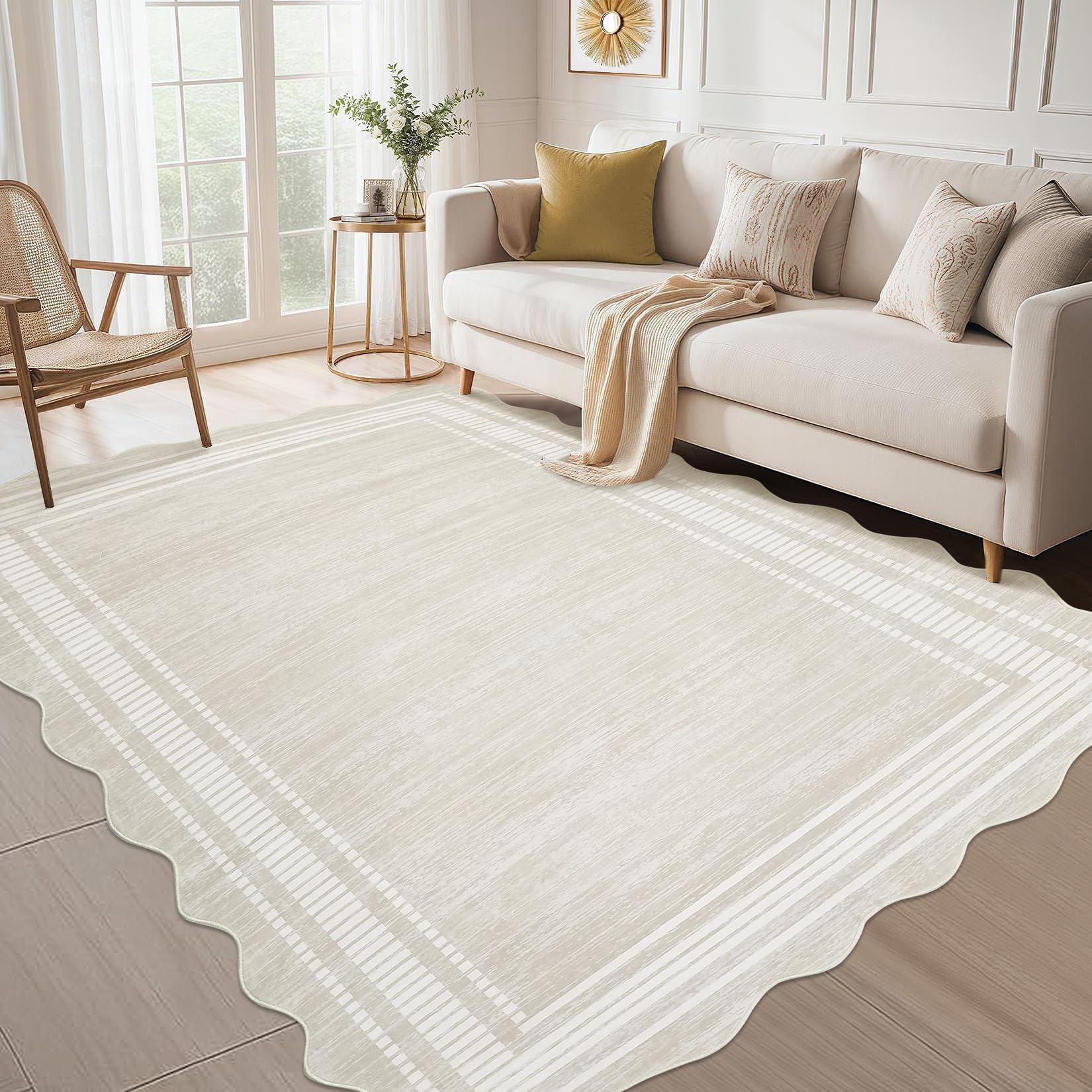 FairyStyle Modern Bordered Area Rugs for Living Room Bedroom Soft Washable Bedroom Throw Carpet