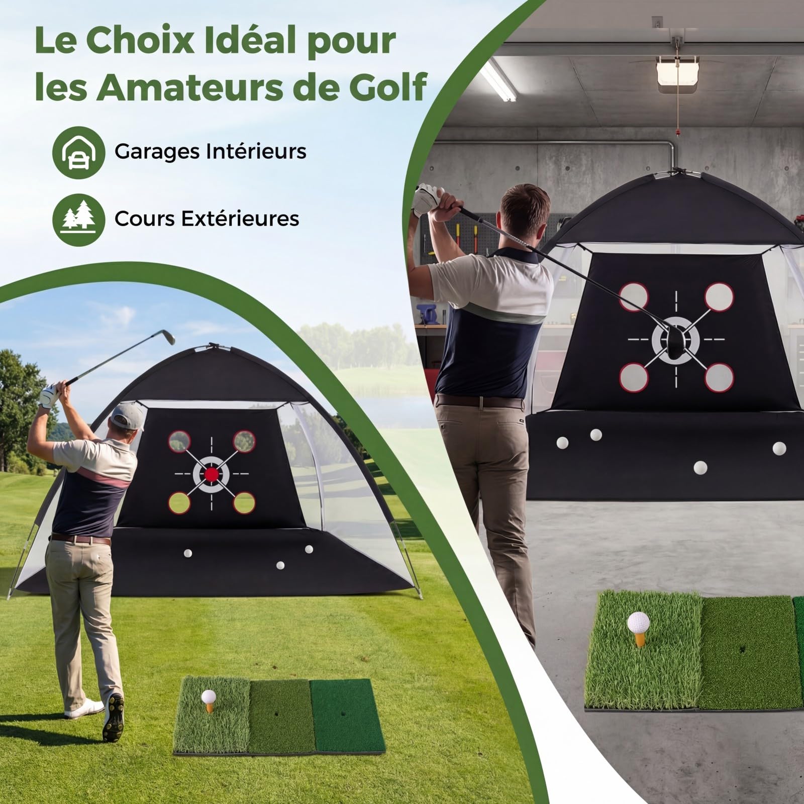 COSTWAY Filet de Golf 3x2M avec Cible Multiples, Filet d'Entraînement de Golf avec Tapis de Frappe Balles Tee Piquets Sac Transport, Intérieur&Extérieur au Drive Chip Swing, Débutant&Golfeur
