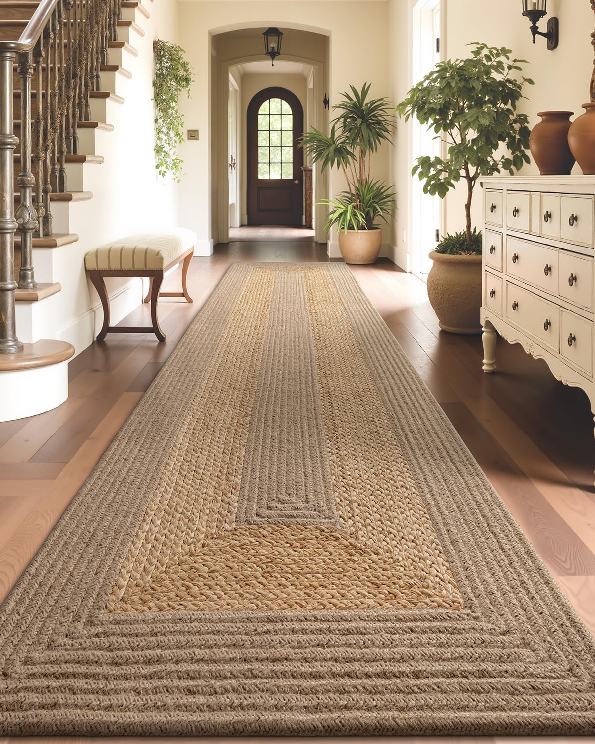 Handmade Rectangular Jute Carpet Beige – Natural Fiber Rug for Living Room & Bedroom | Eco-Friendly & Durable | Size 3x8 Feet, Color- Beige-image-17