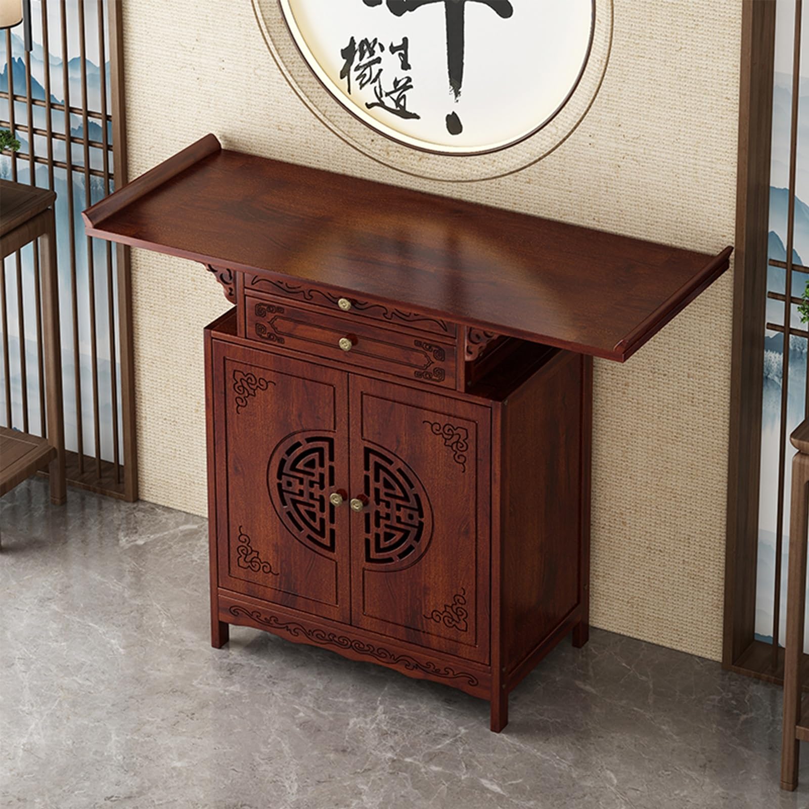 MESCXTY Altar Table Featuring Drawer and Shelf, Buddhist Meditation Cabinet for Home or Temple Display