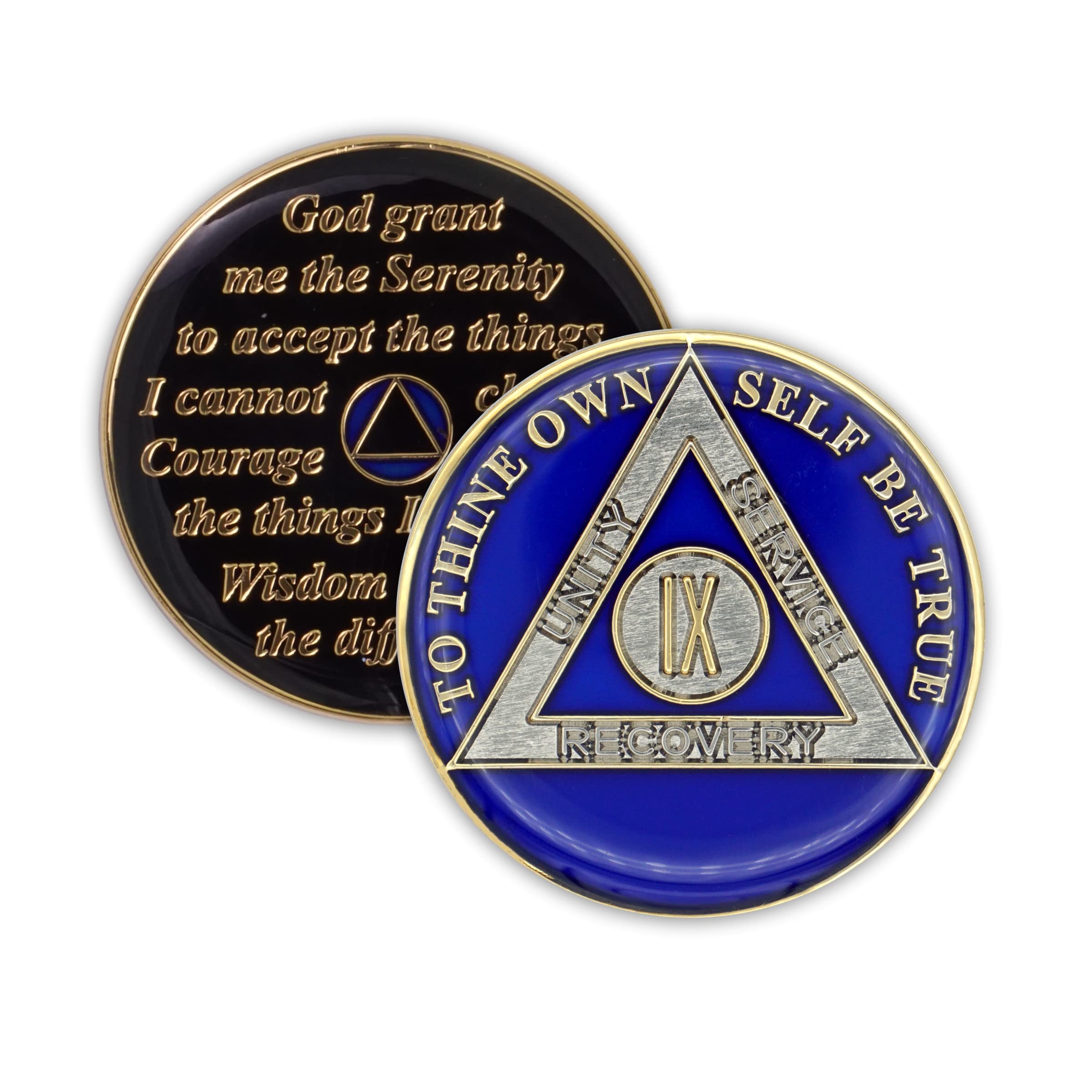 9 Year Sobriety Coin | Triplate AA Chip Recovery Anniversary Token (Blue)